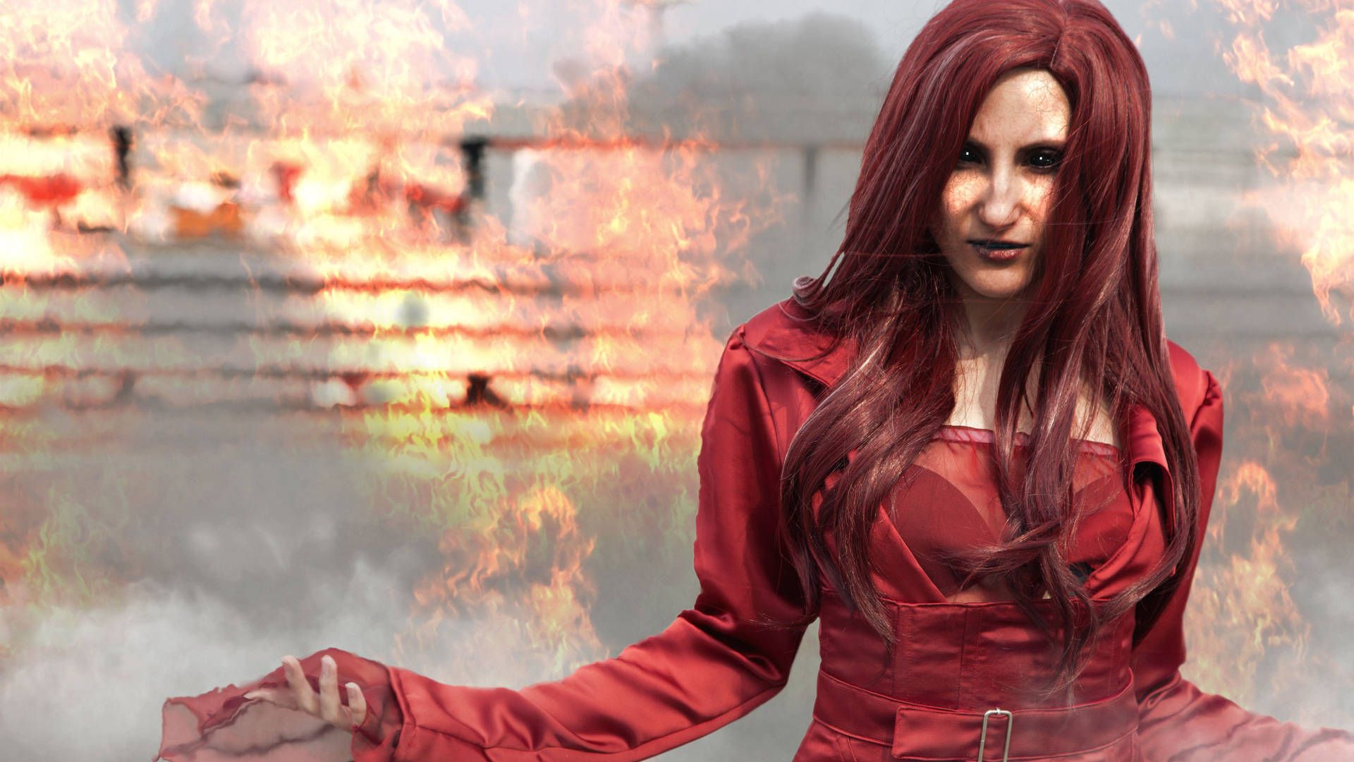 Jean Grey, fiery red hair, red outfit, Full HD Desktop Wallpaper