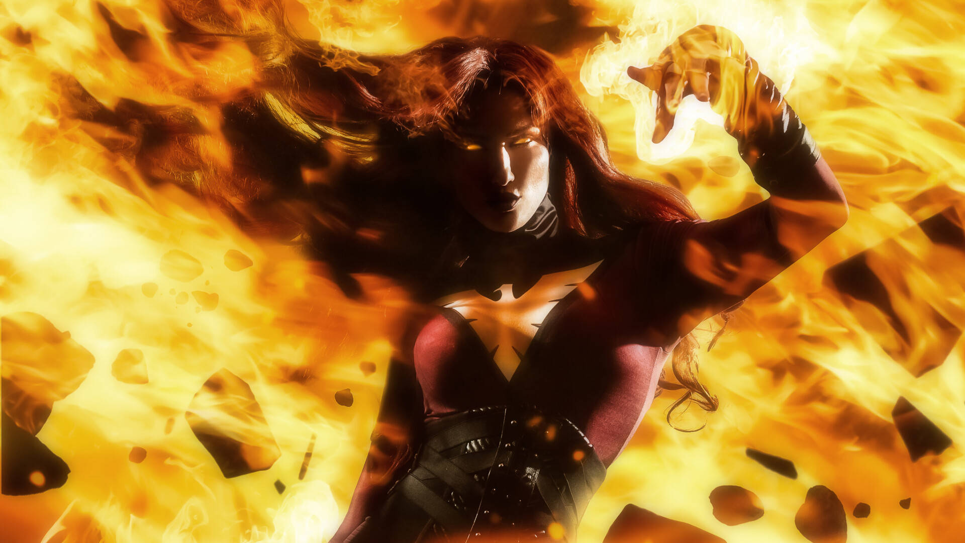 Jean Grey, fiery superheroine, glowing eyes, Full HD Desktop Wallpaper
