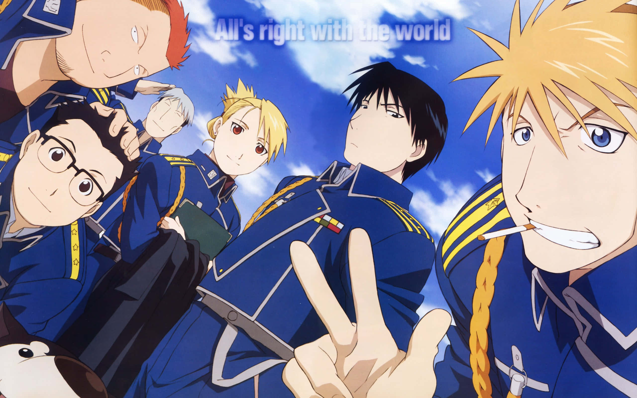 Jean Havoc, blue uniforms, bright blue sky, 2K Desktop Wallpaper