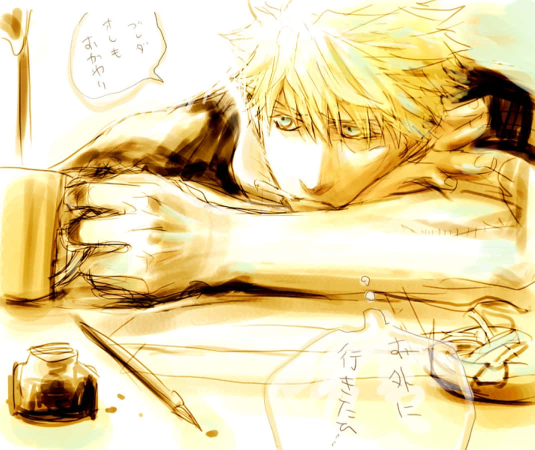 Jean Havoc, spiky blonde hair, ink bottle, SD Desktop Wallpaper
