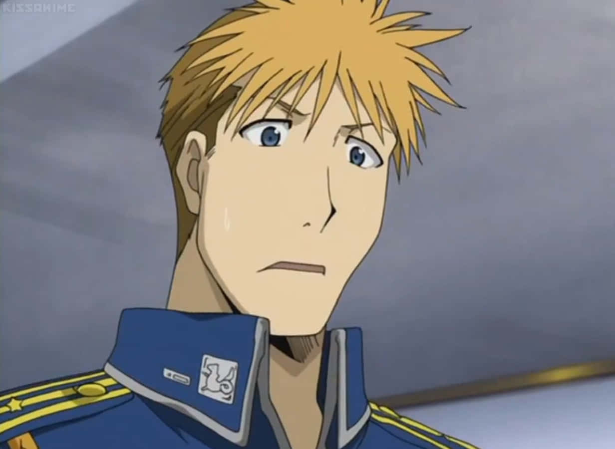Jean Havoc, blonde anime male character, blue military uniform, SD Desktop Wallpaper