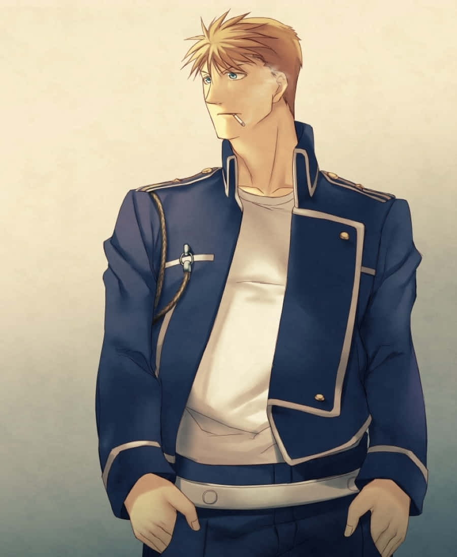 Jean Havoc, blond anime man, blue military jacket, SD Phone Wallpaper