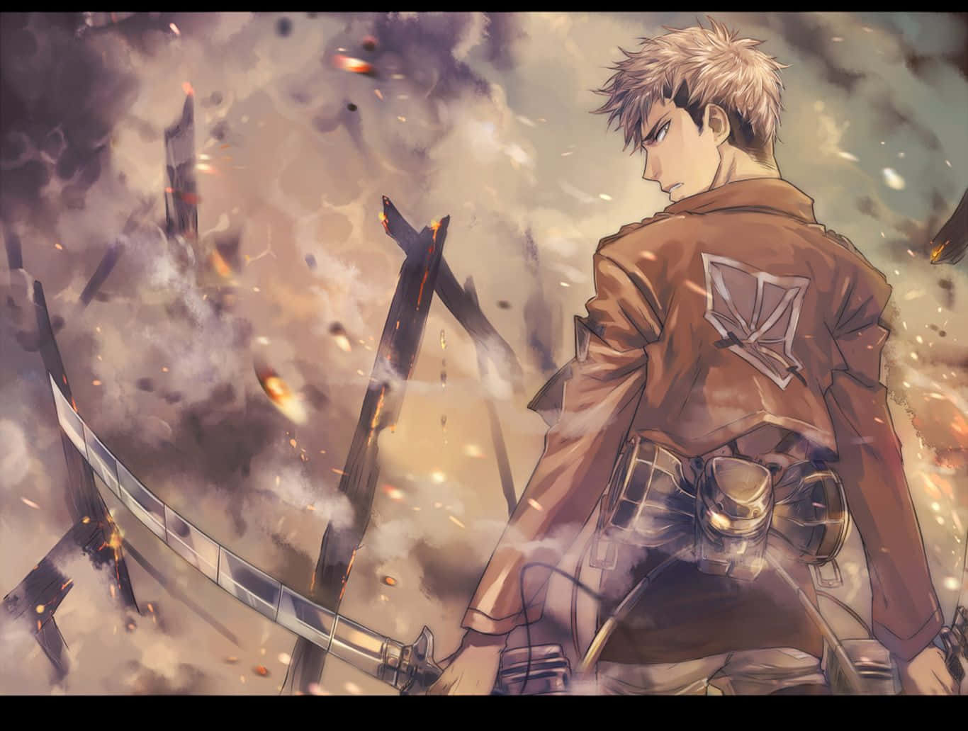 Jean Kirstein, brown uniform, large sword, HD Desktop Wallpaper