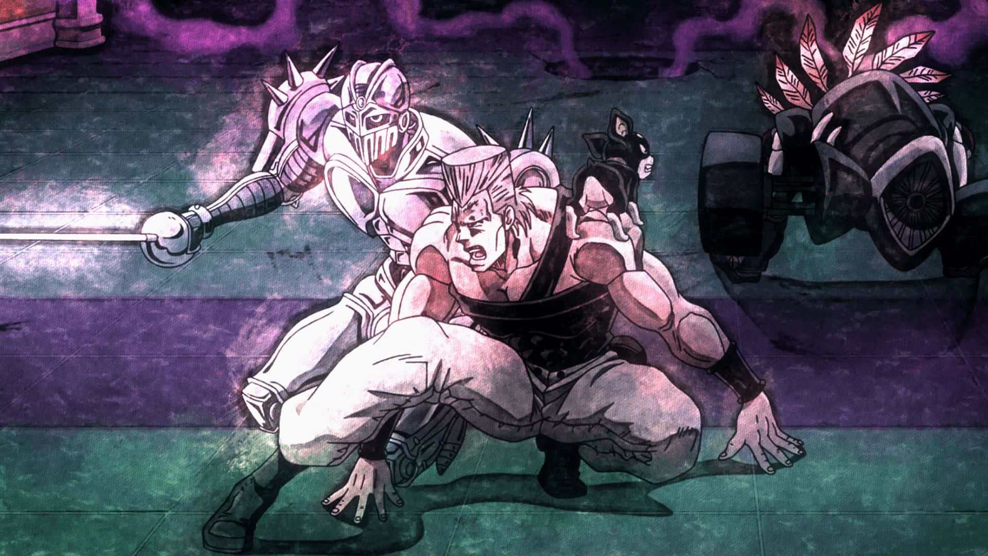 Jean Pierre Polnareff, crouched stance, muscular anime fighter, Full HD Desktop Wallpaper
