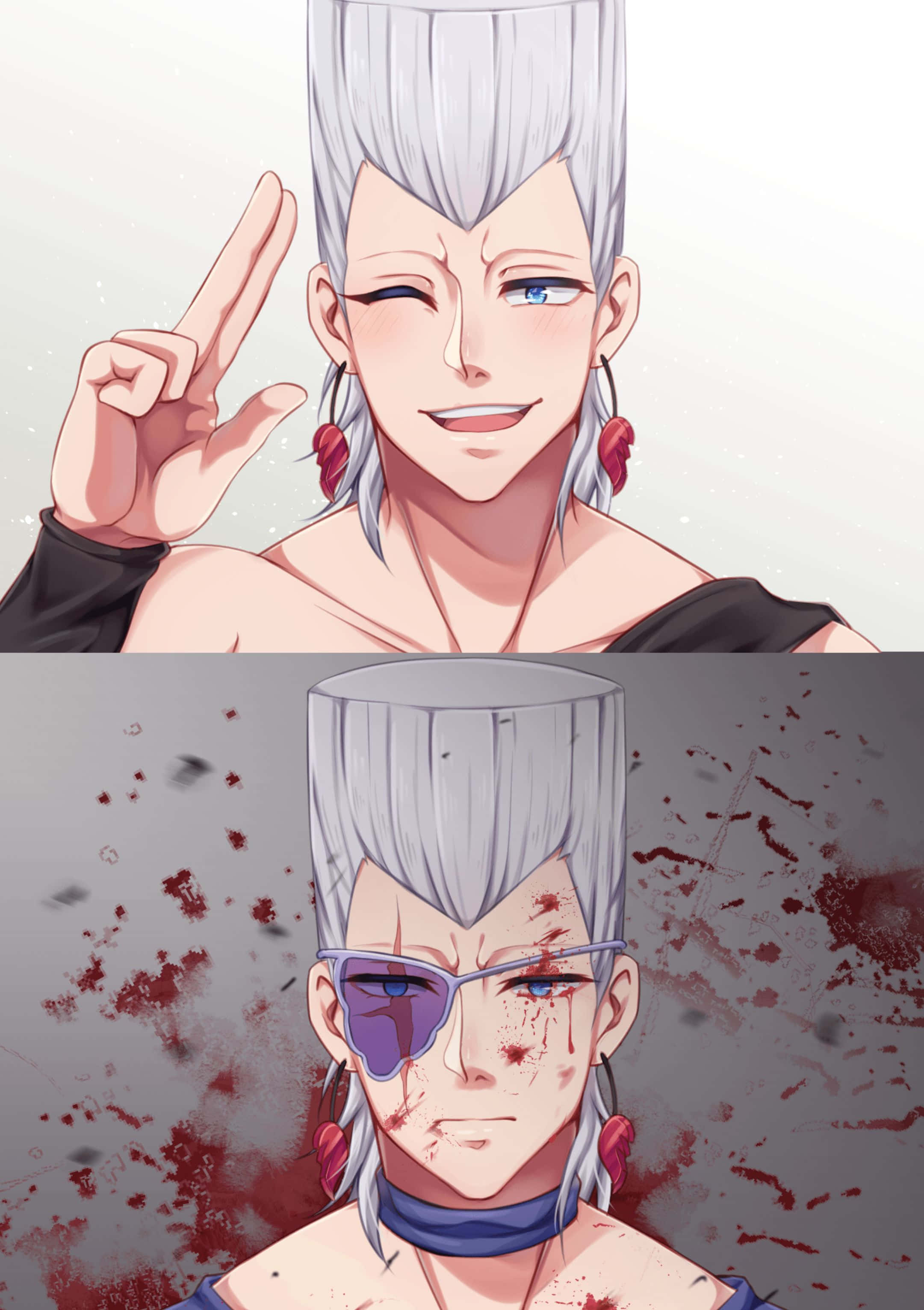 Jean Pierre Polnareff, silver hair, blood-splattered, 2K Phone Wallpaper
