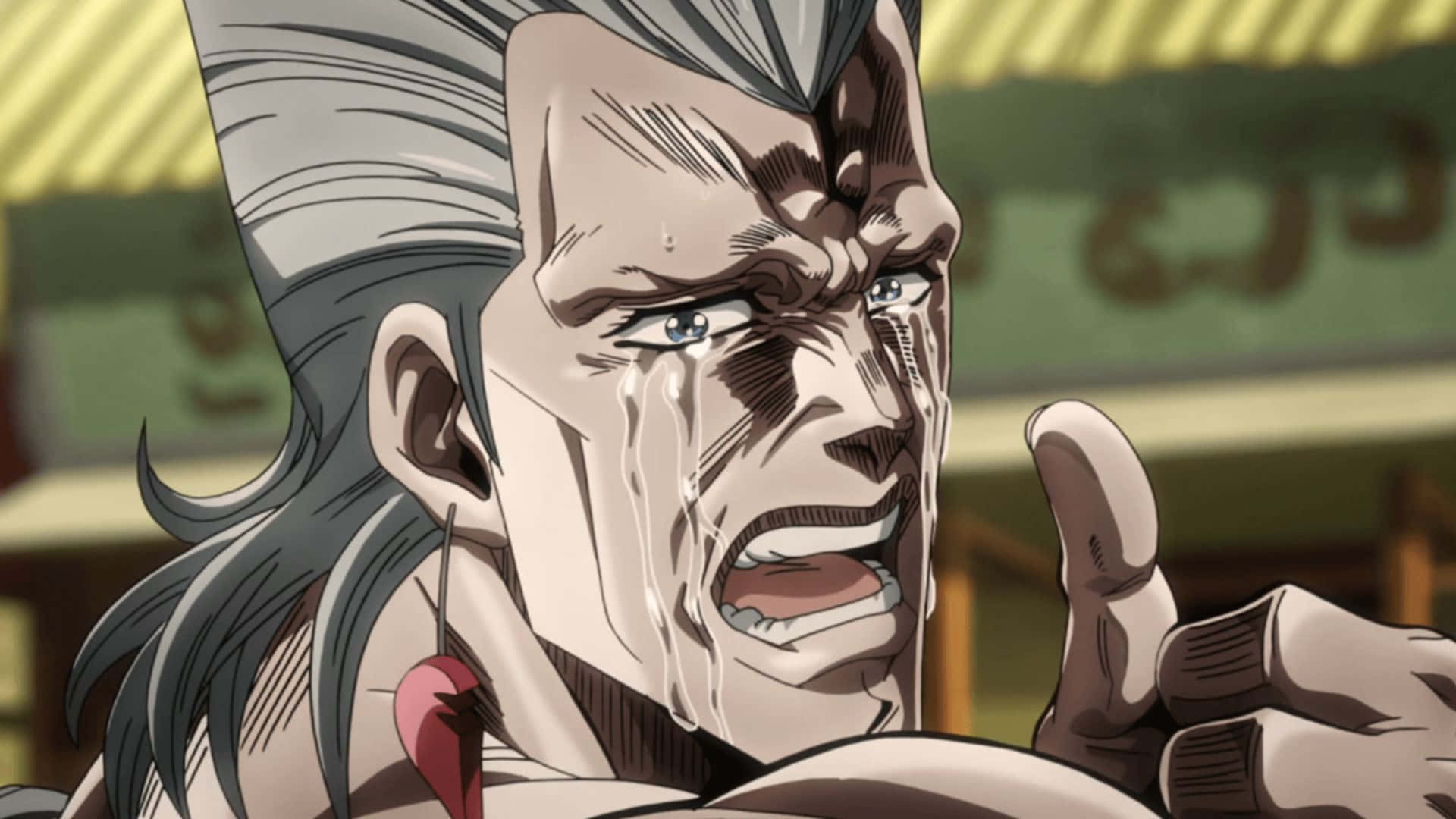 Jean Pierre Polnareff, gray hair, tears streaking his face, Full HD Desktop Wallpaper
