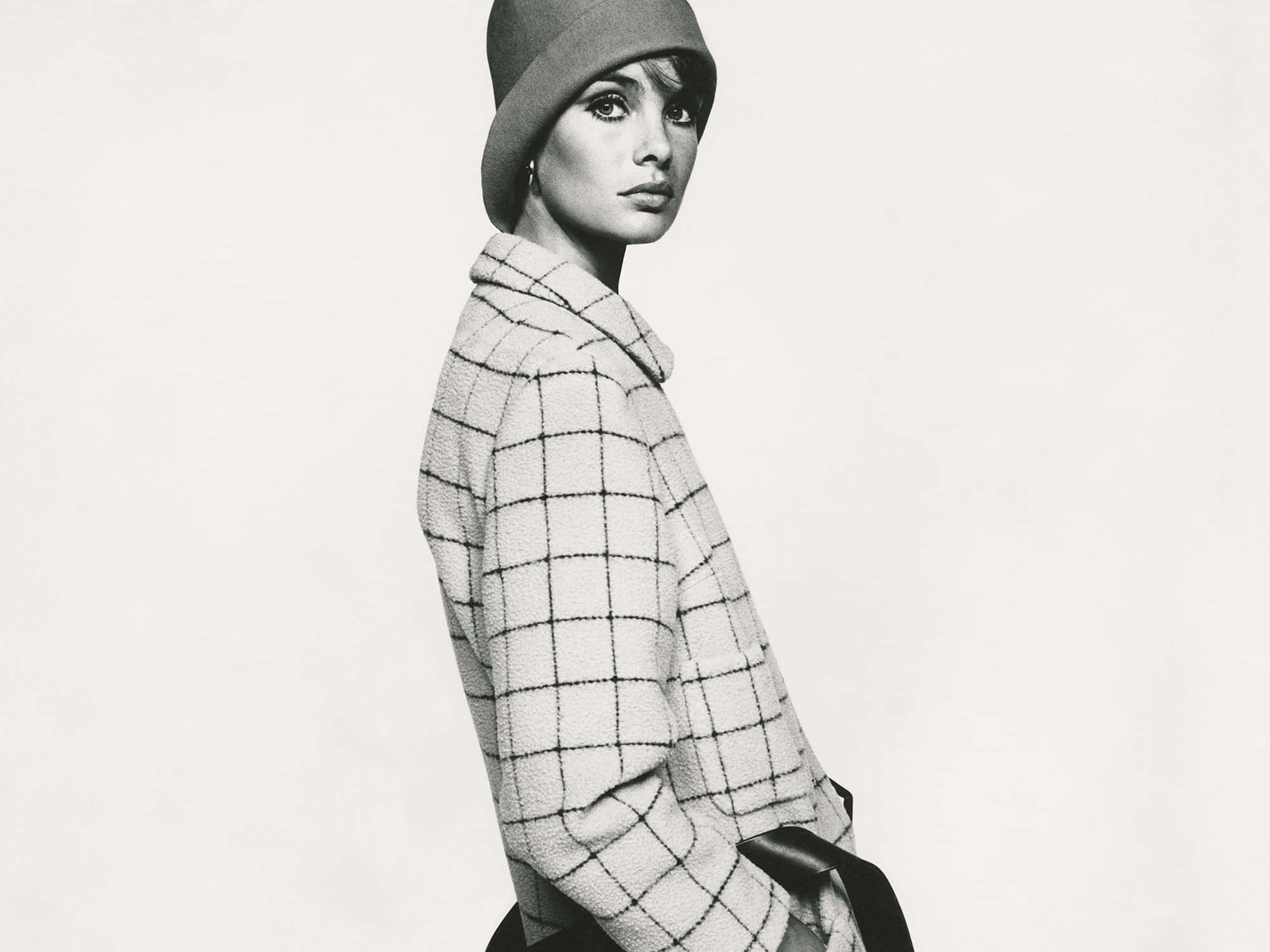 Jean Shrimpton, checkered coat, hat, Full HD Desktop Wallpaper