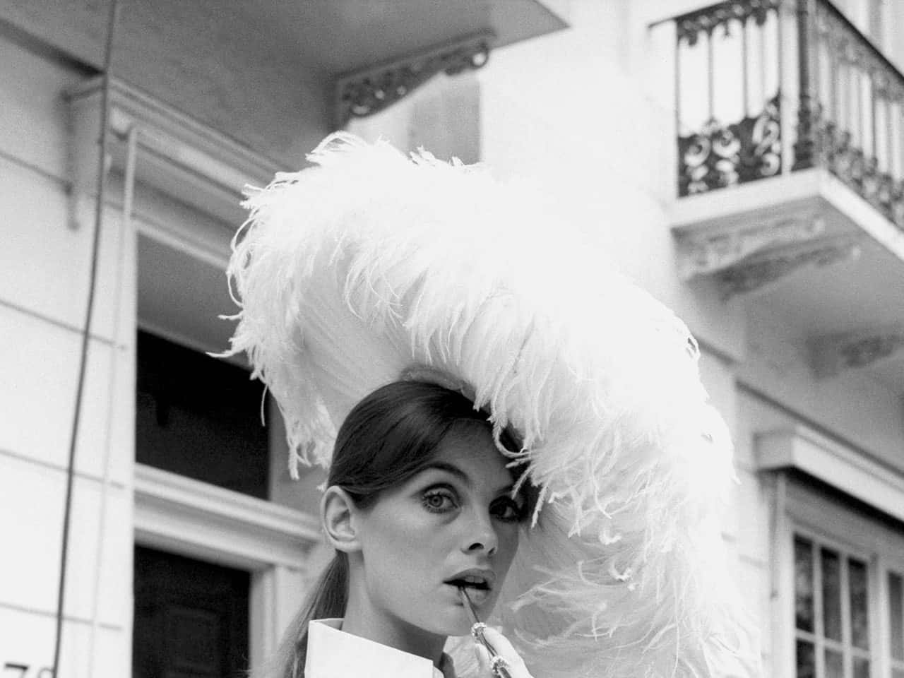 Jean Shrimpton, feathered hat, white feathered hat, HD Desktop Wallpaper
