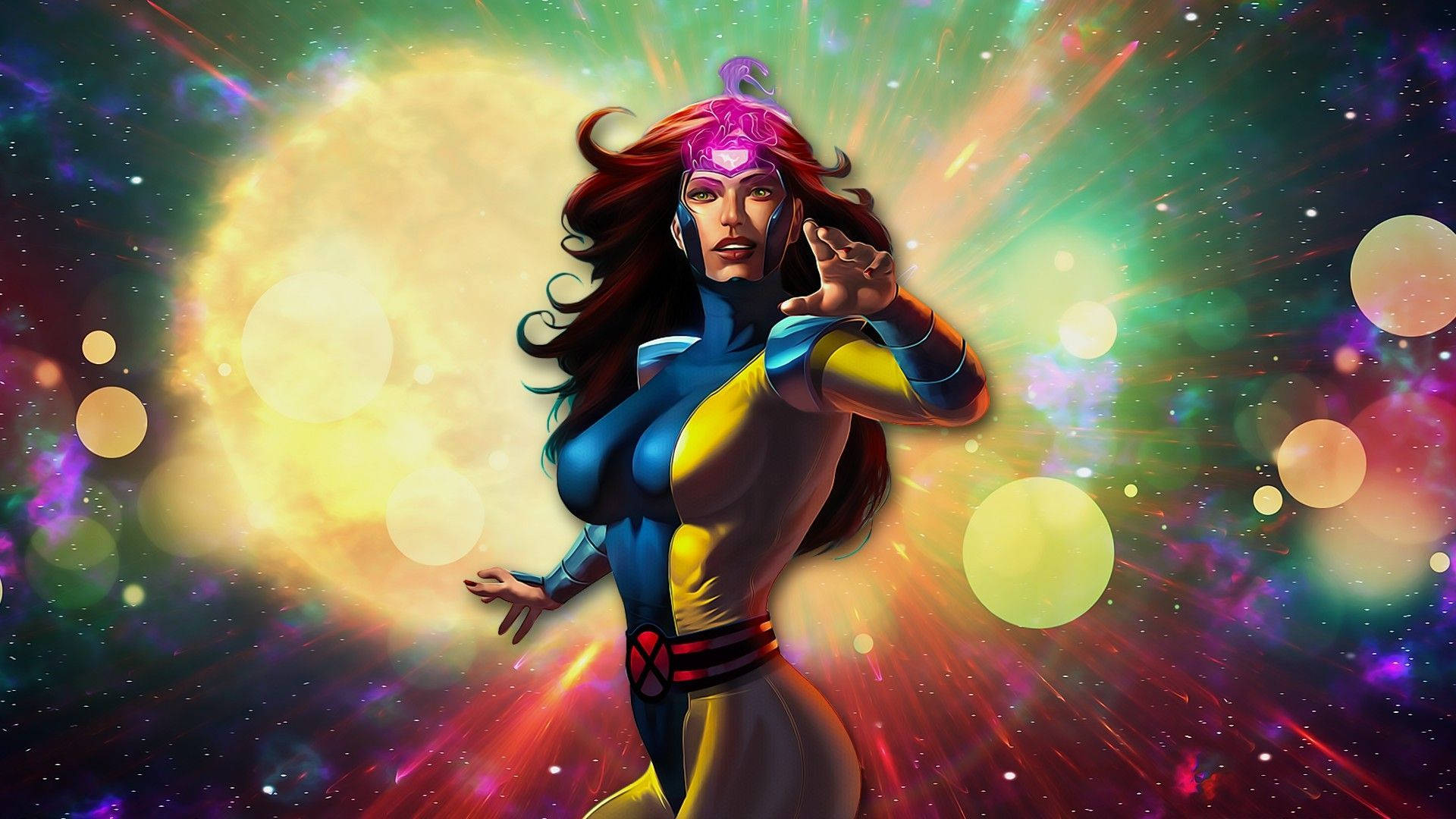 X Men, Jean Grey, blue and yellow suit, Full HD Desktop Wallpaper