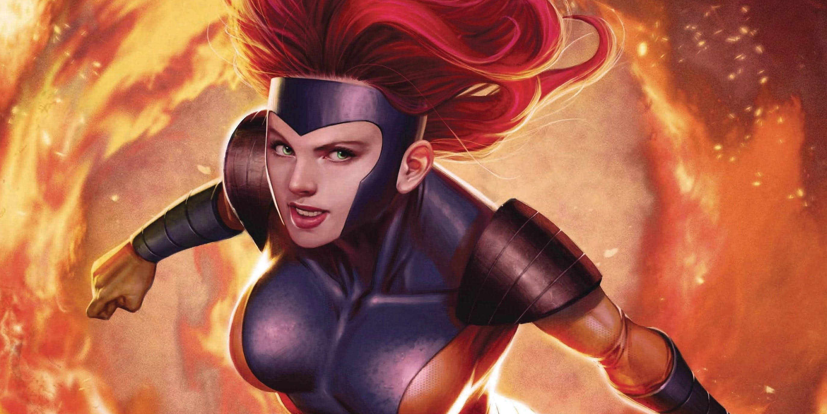 Jean Grey, fiery red hair, purple armor, 2K Desktop Wallpaper