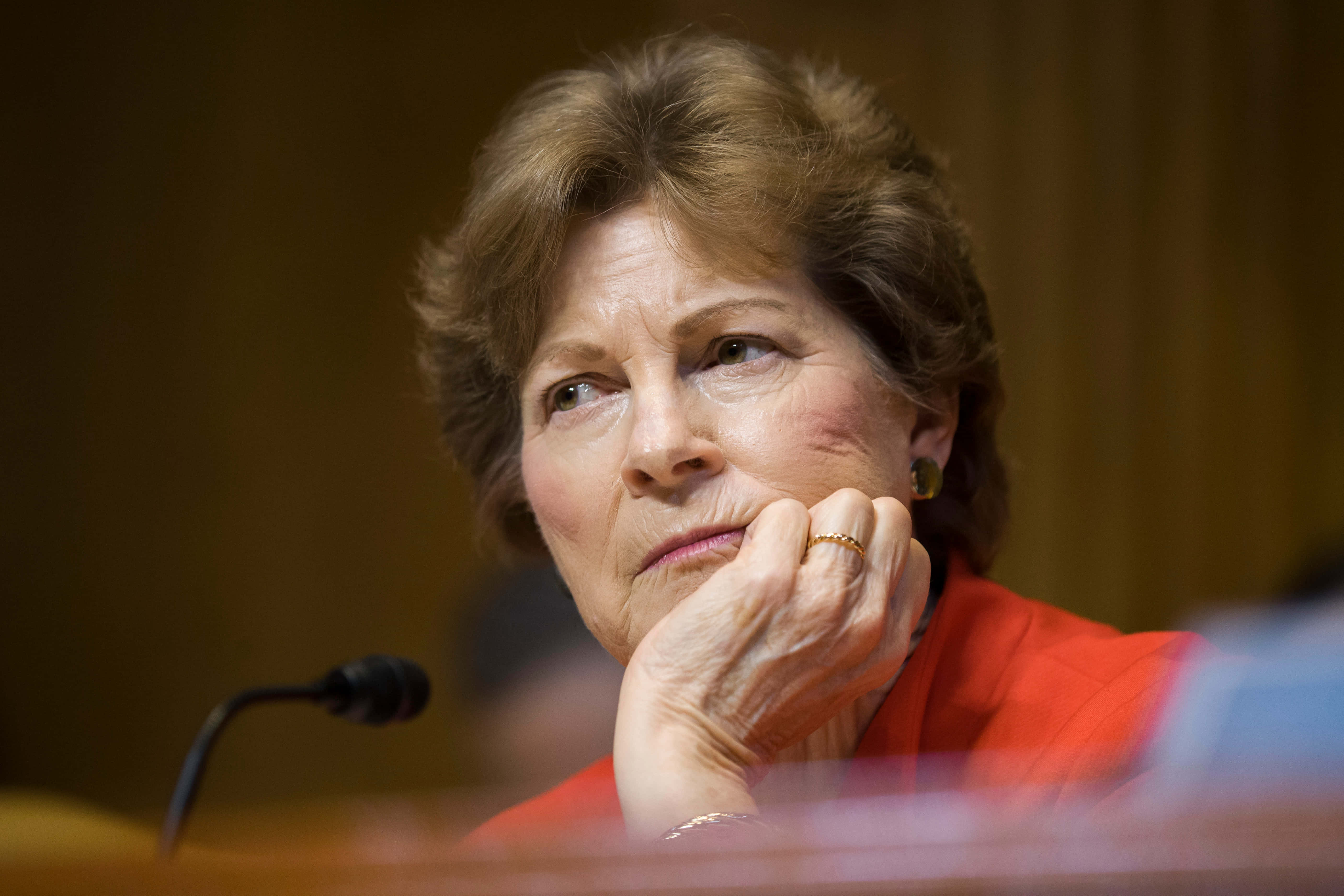 Jeanne Shaheen, red jacket, close-up, 5K Desktop Wallpaper