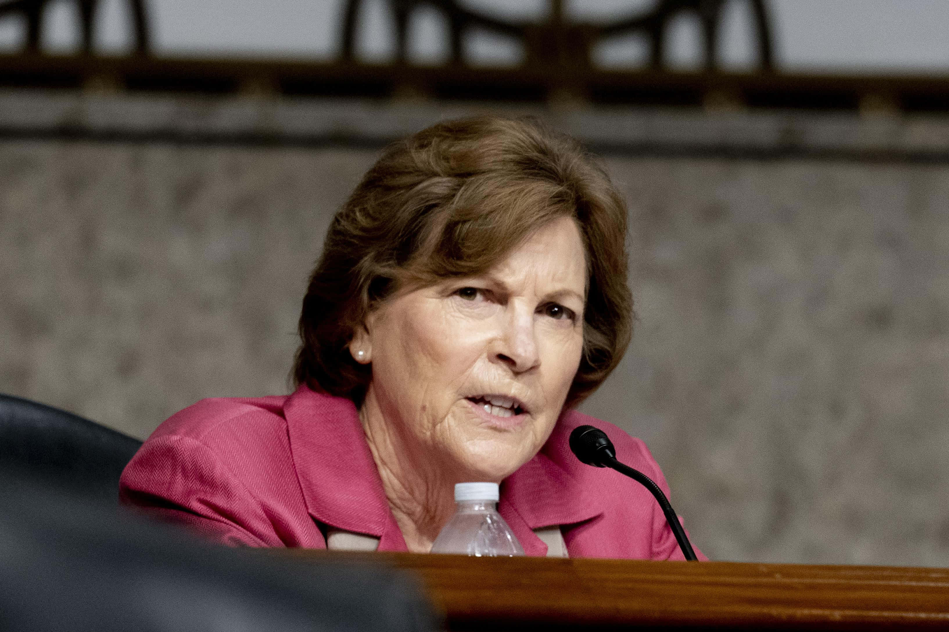 Jeanne Shaheen, pink blazer, microphone, 2K Desktop Wallpaper