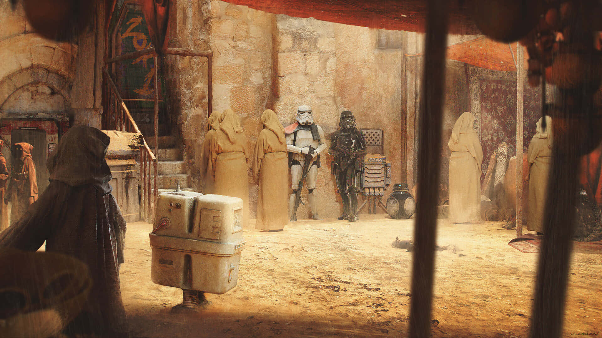 Jedha, stormtroopers, droid, Full HD Desktop Wallpaper