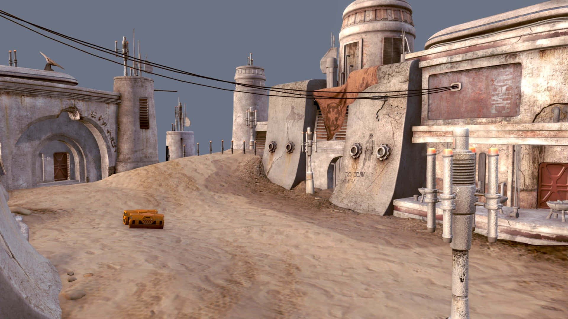 Jedha, Jedha Cityscape, yellow speeder bike, Full HD Desktop Wallpaper