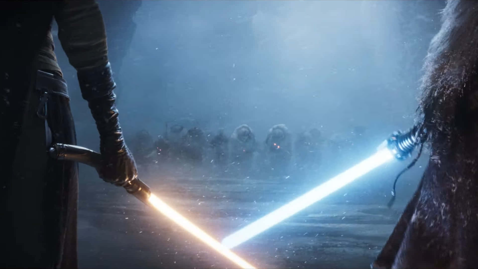 Jedha, glowing lightsabers, misty battlefield, Full HD Desktop Wallpaper