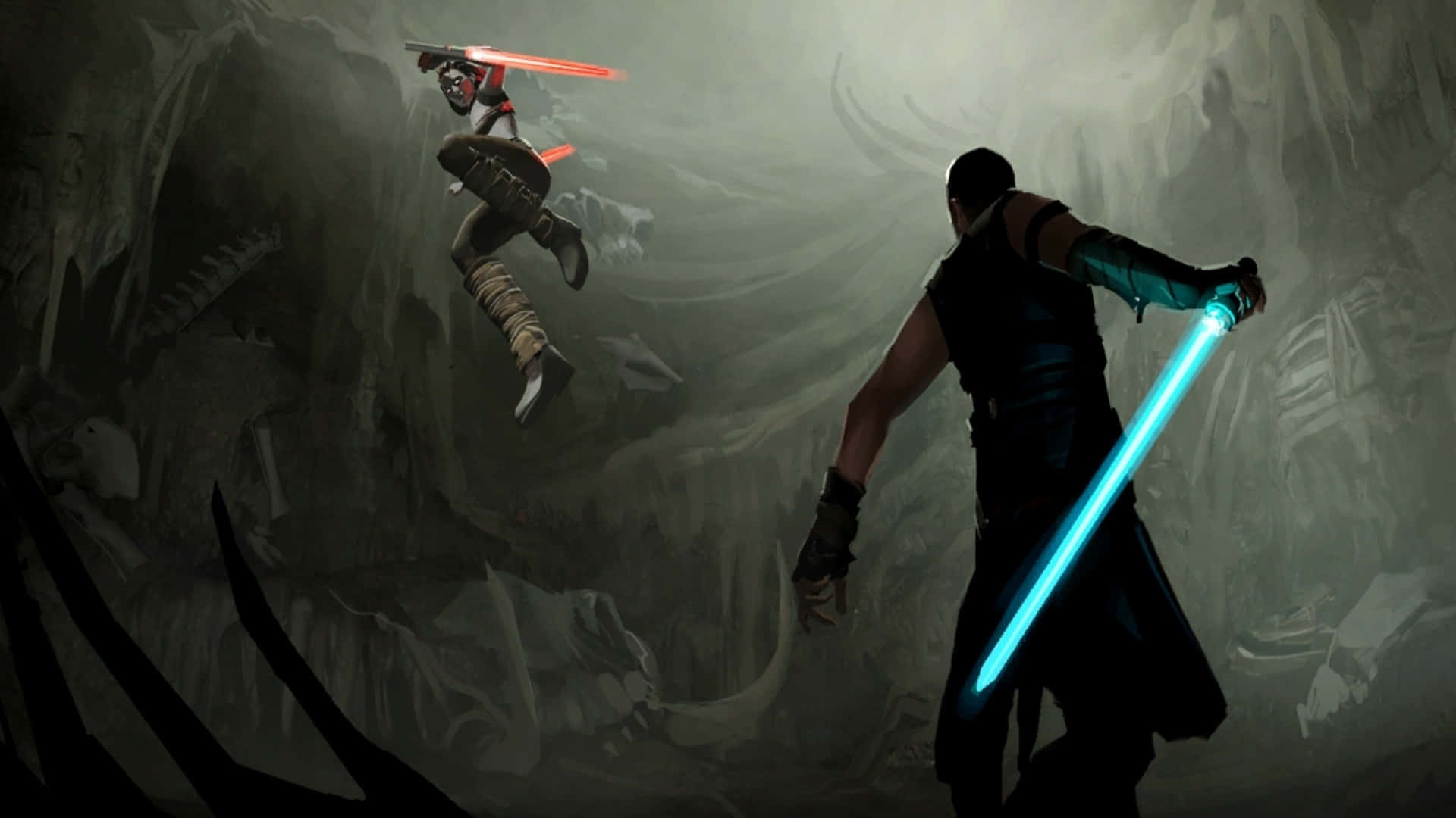 Jedi Knight, lightsabers, red and blue, Full HD Desktop Wallpaper