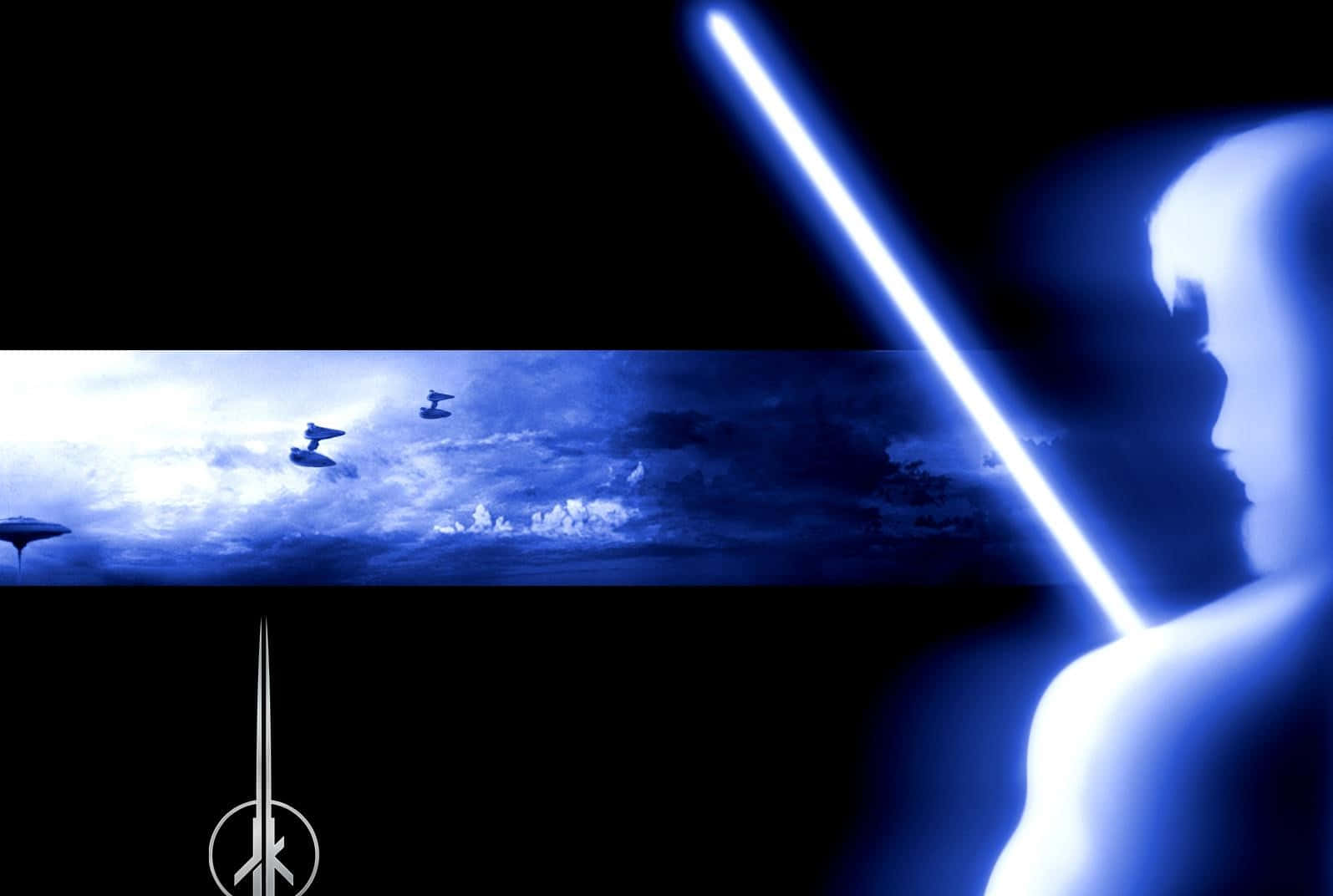 Jedi Knight, glowing blue lightsaber, dark sky, HD Desktop Wallpaper