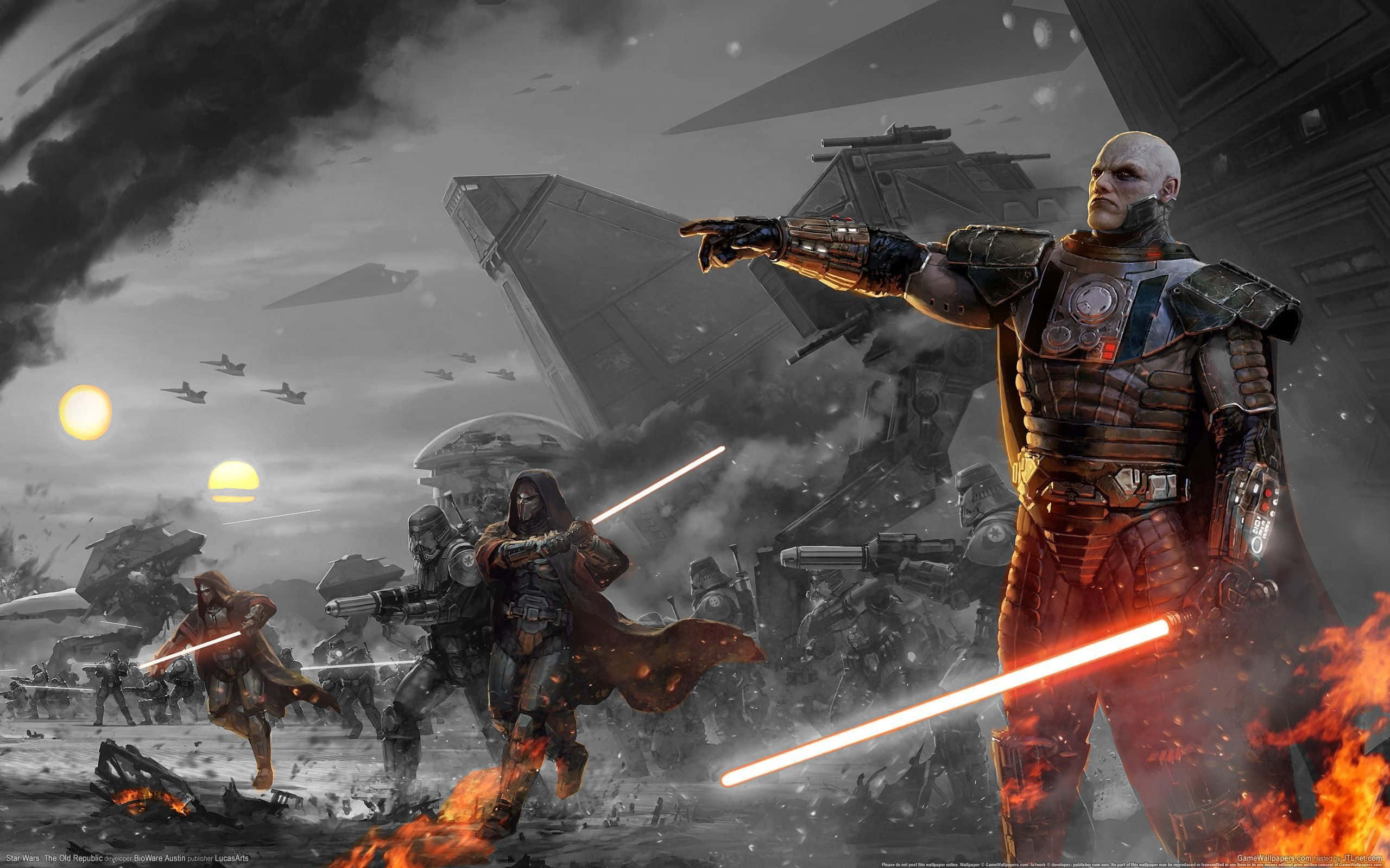 Jedi Vs Sith, red lightsaber, dual sun sky, 2K Desktop Wallpaper