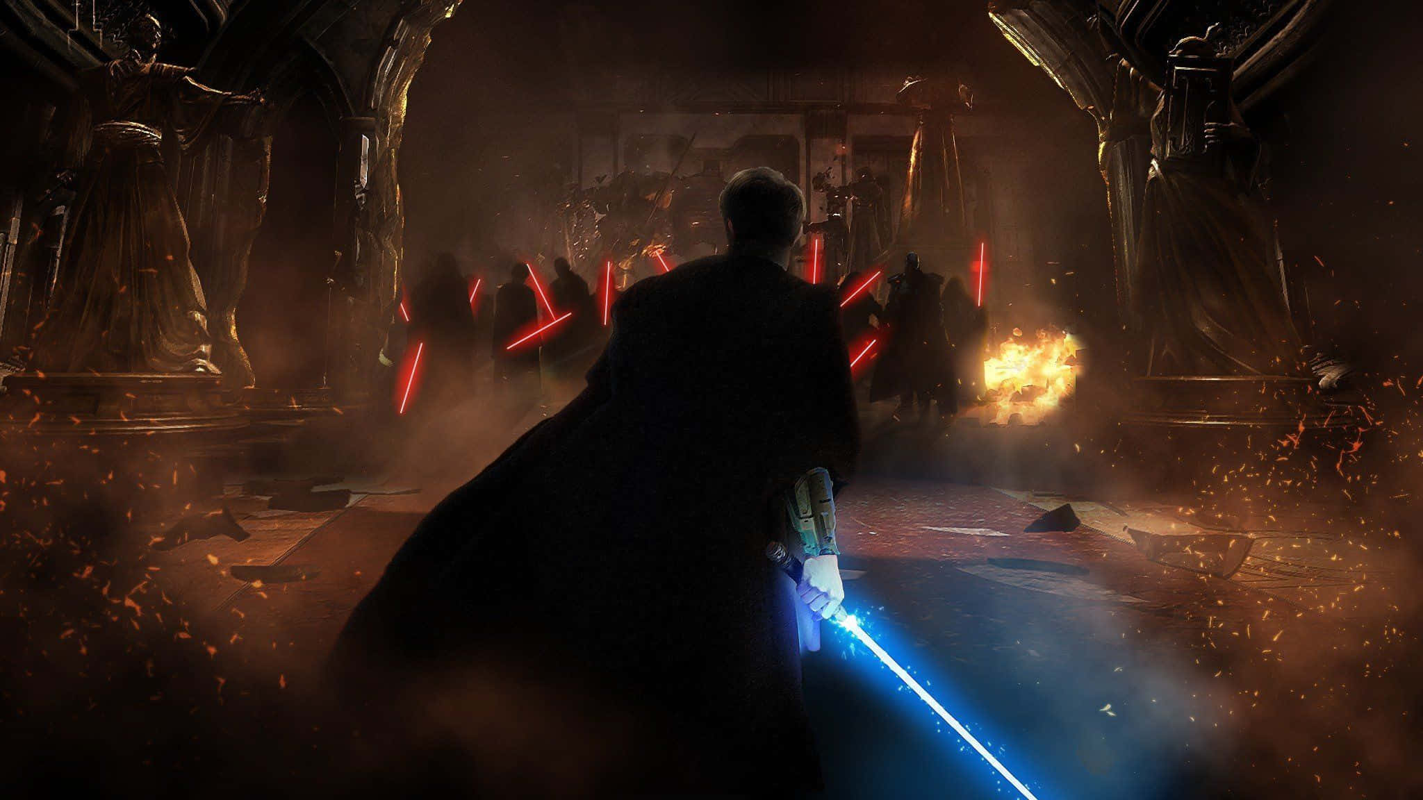 Jedi Vs Sith, blue lightsaber, red-bladed foes, Full HD Desktop Wallpaper
