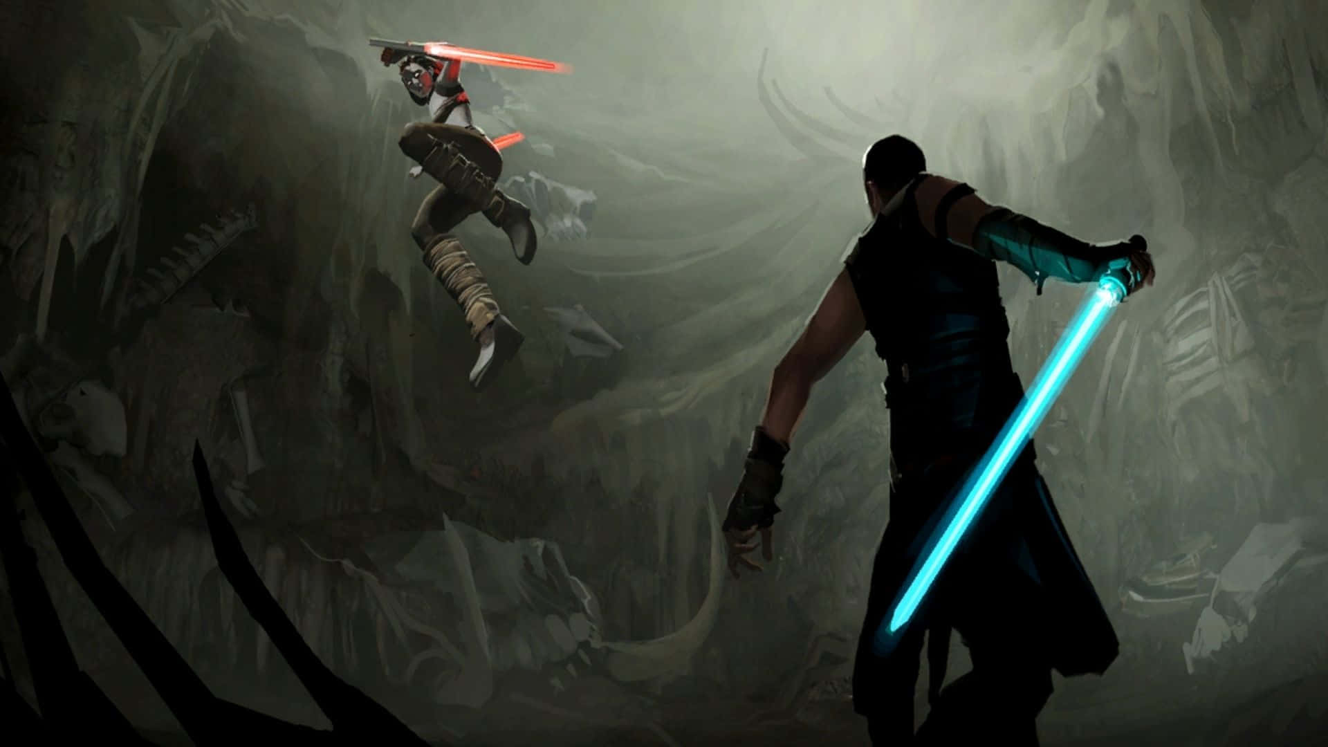 Jedi, Sith, glowing red lightsabers, Full HD Desktop Wallpaper
