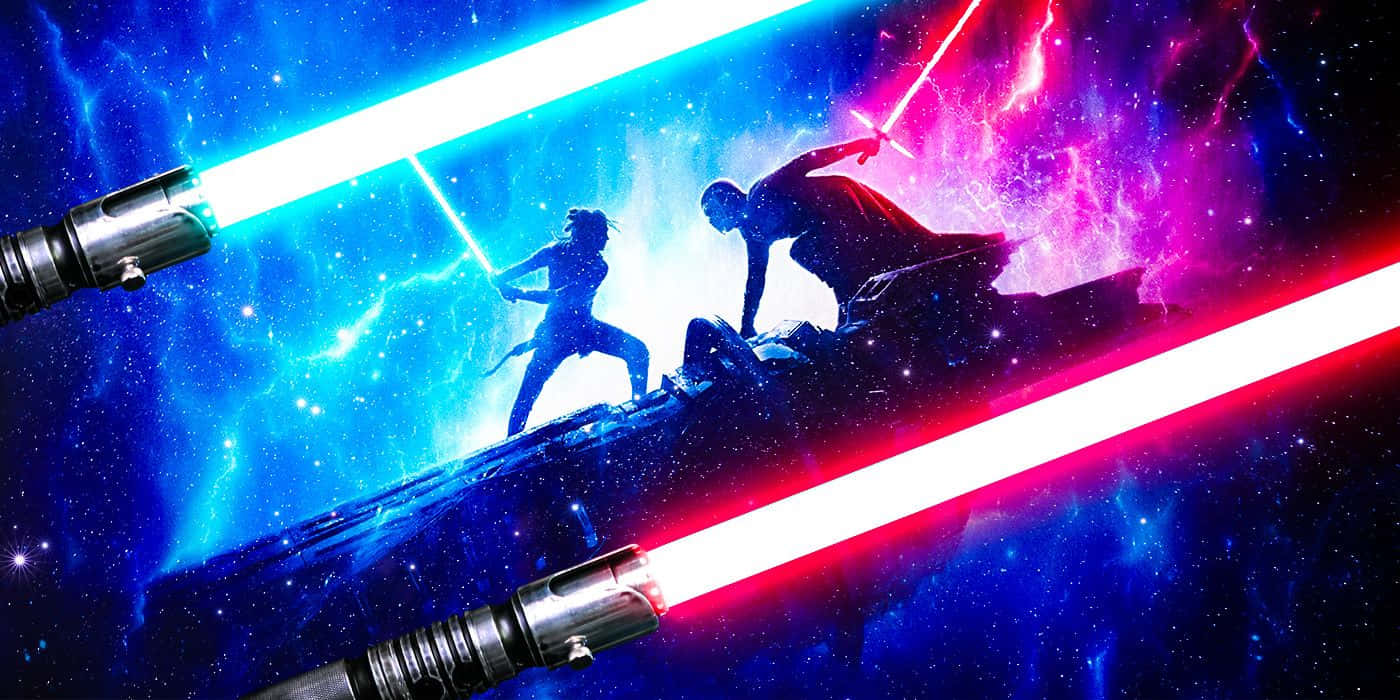 lightsaber duel, blue lightsabers, red lightsabers, HD Desktop Wallpaper