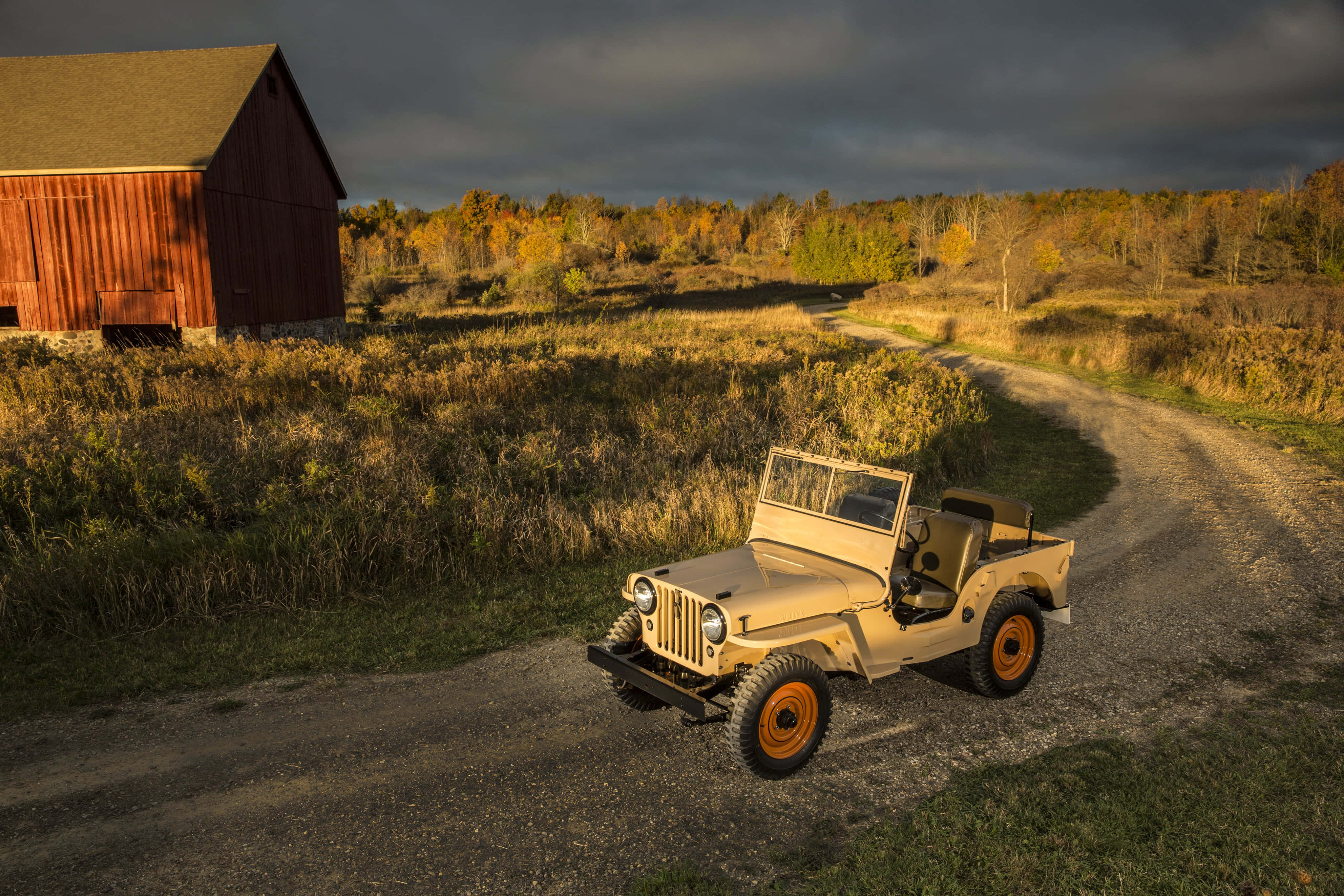 Jeep CJ, beige, orange wheels, 4K Desktop Wallpaper
