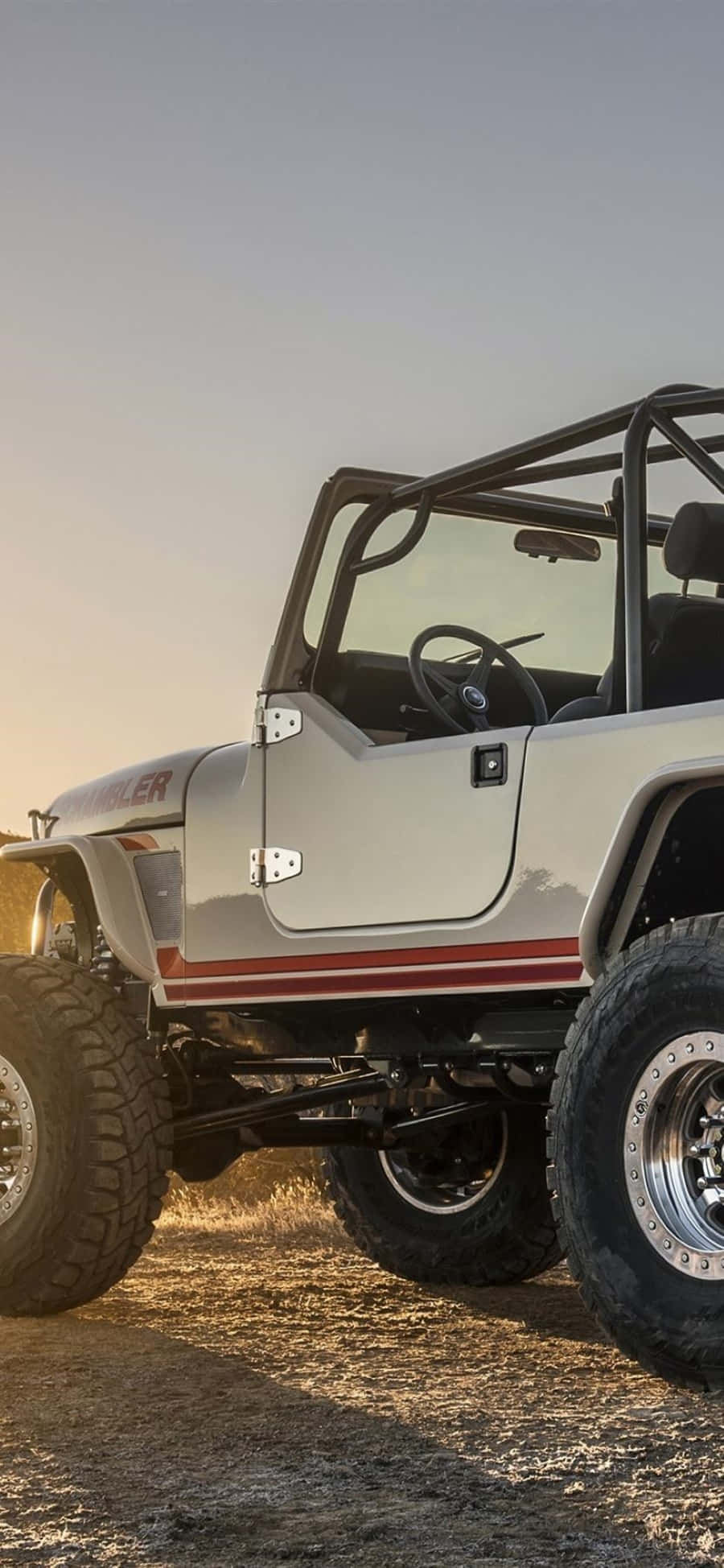 Vintage Jeep CJ, sunlit trail, silver, Full HD Phone Wallpaper