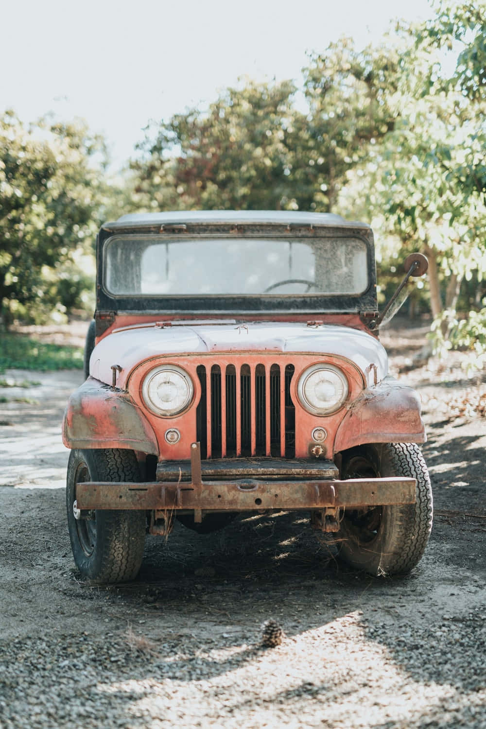 Jeep CJ, rusty vintage orange, gravel path, HD Phone Wallpaper