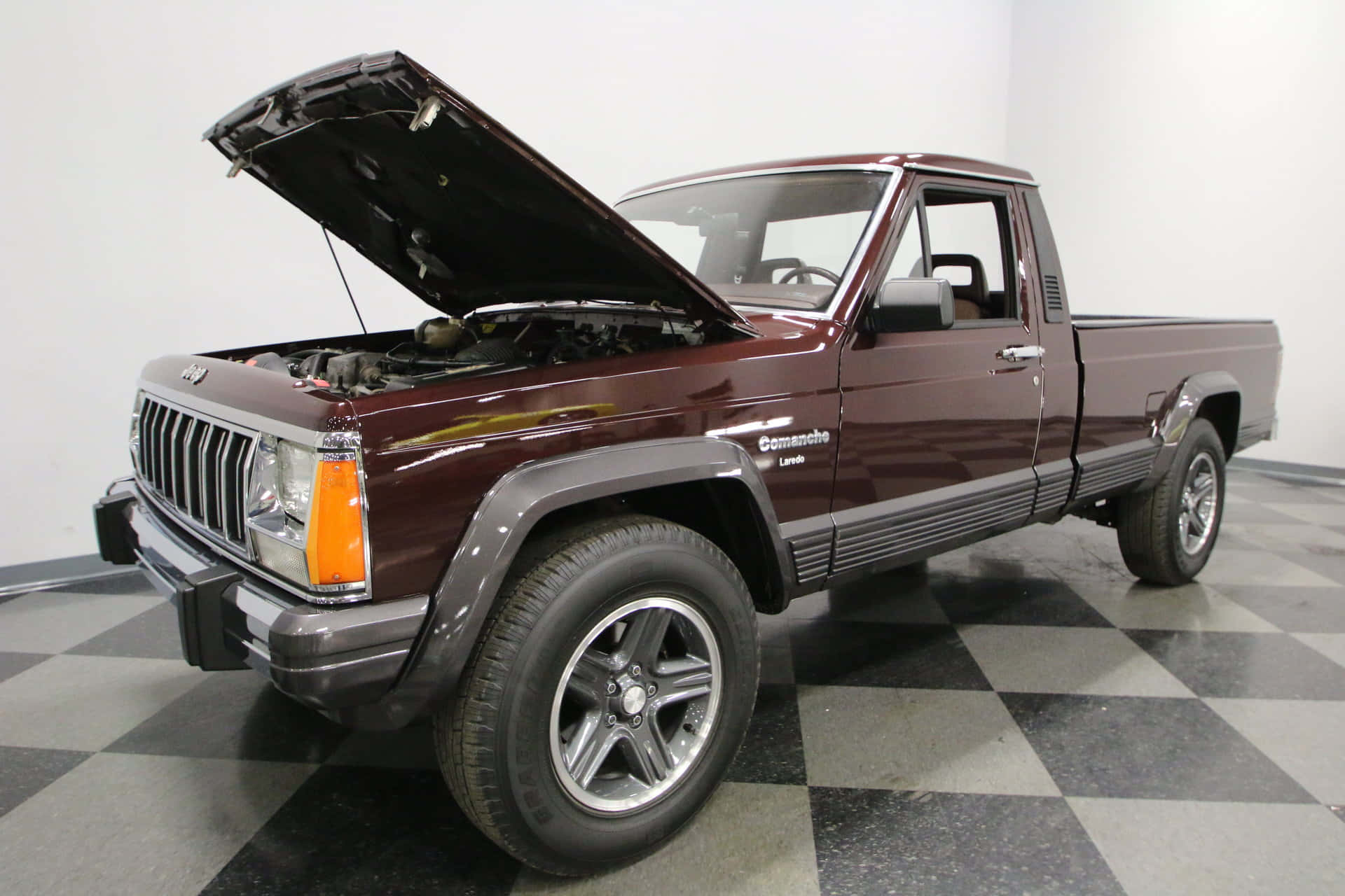 Jeep Comanche, maroon, hood open, Full HD Desktop Wallpaper