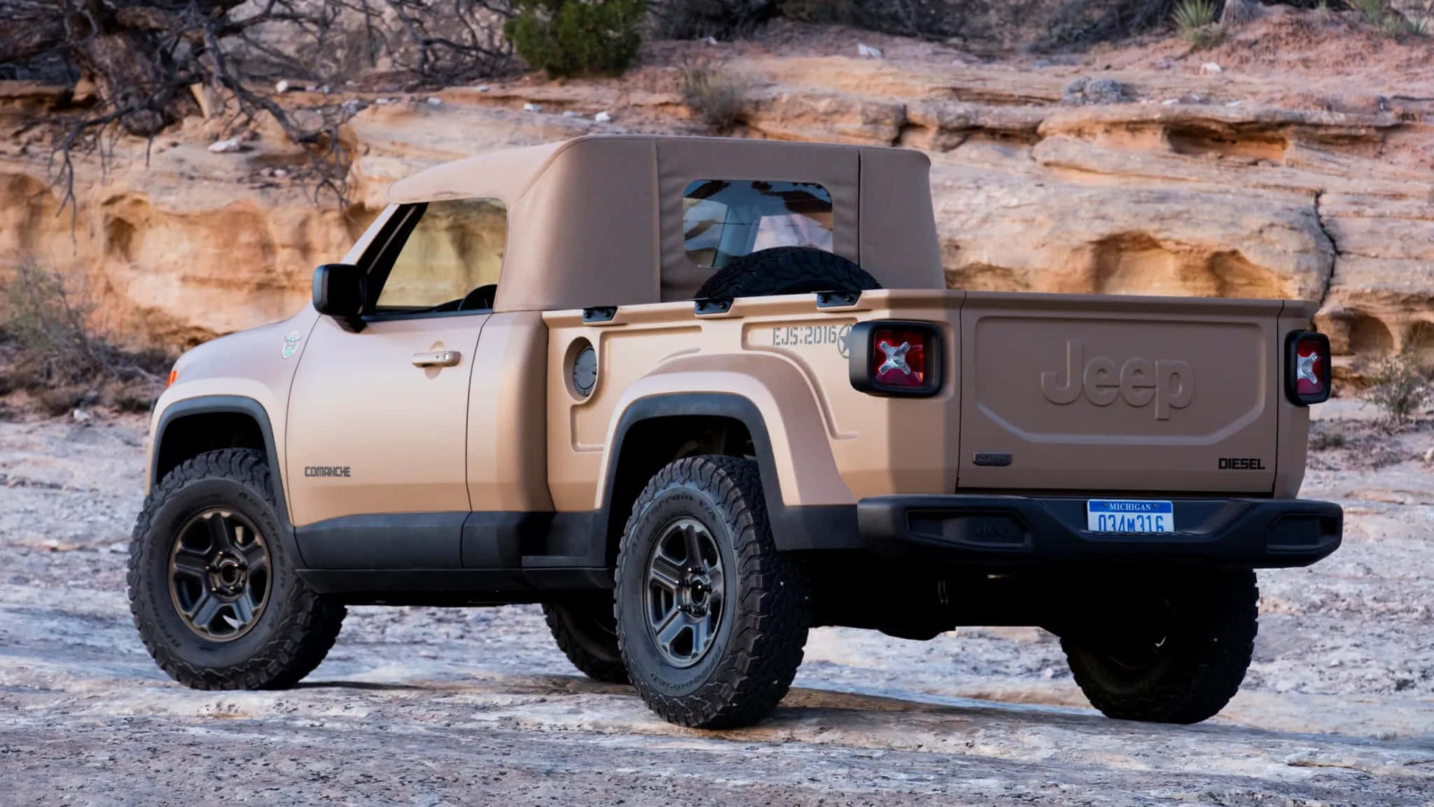Jeep Comanche, tan, soft top, Full HD Desktop Wallpaper