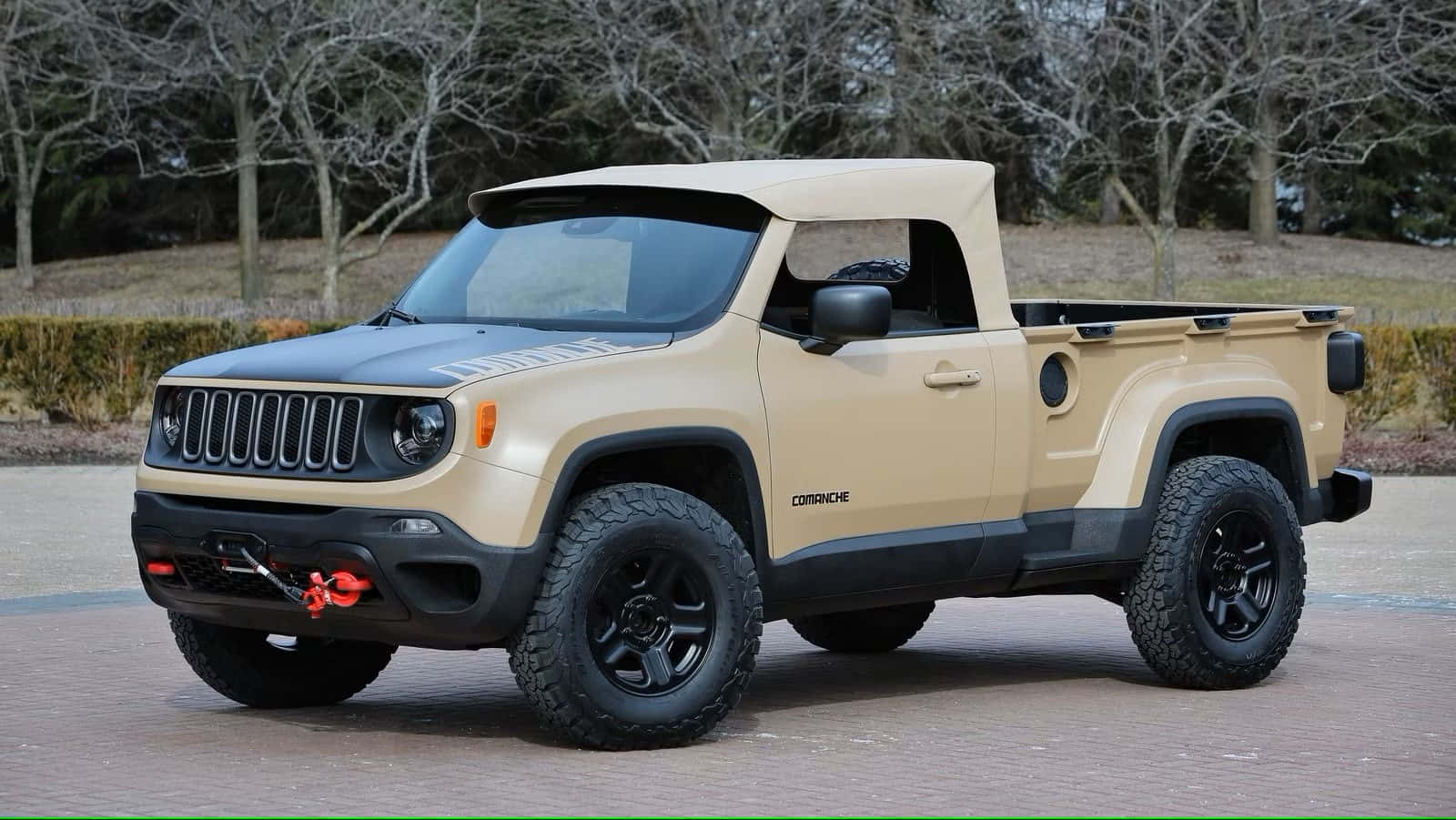 Jeep Comanche, tan and black, large off-road tires, HD Desktop Wallpaper