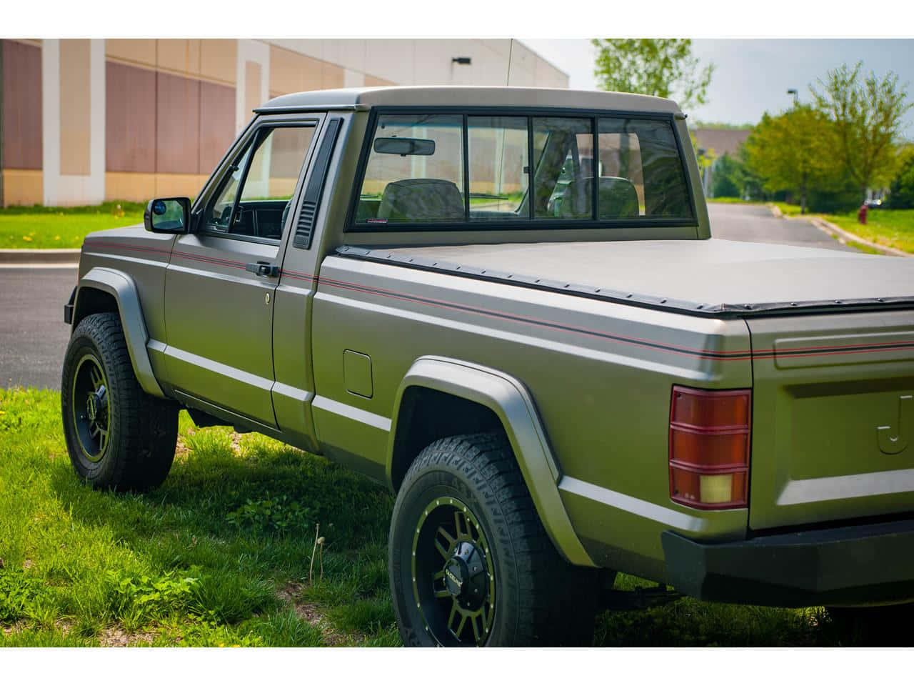 Jeep Comanche, matte olive green, black rims, HD Desktop Wallpaper