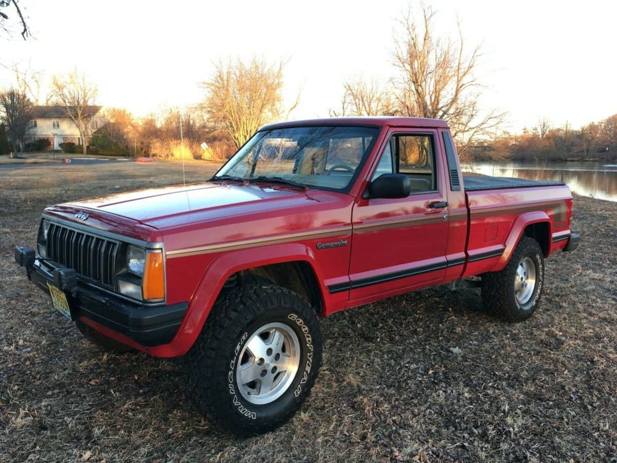Jeep Comanche, red, large tires, SD Desktop Wallpaper