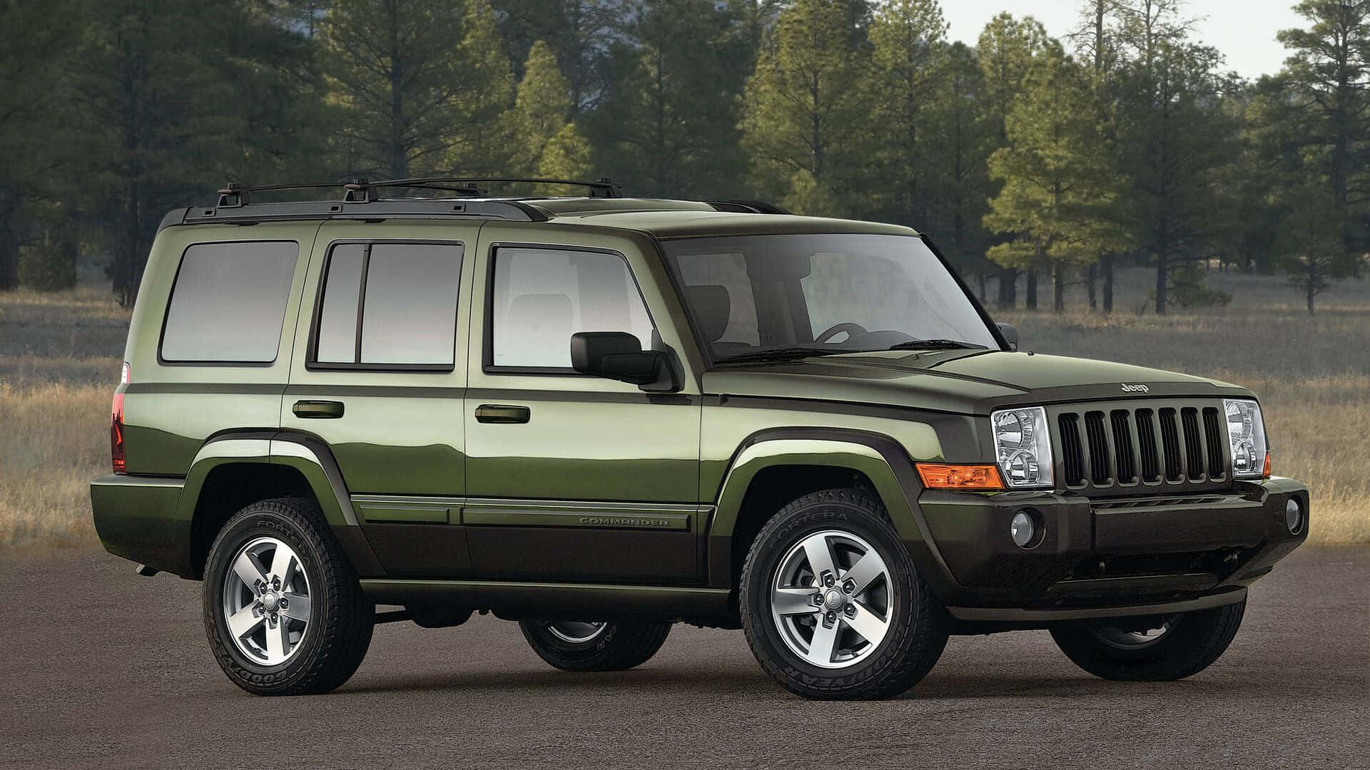 Jeep Commander, matte olive green, asphalt, Full HD Desktop Wallpaper