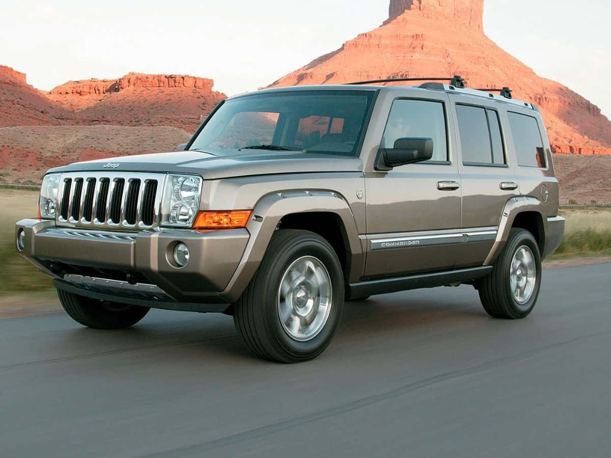 Jeep Commander, silver, desert road, SD Desktop Wallpaper