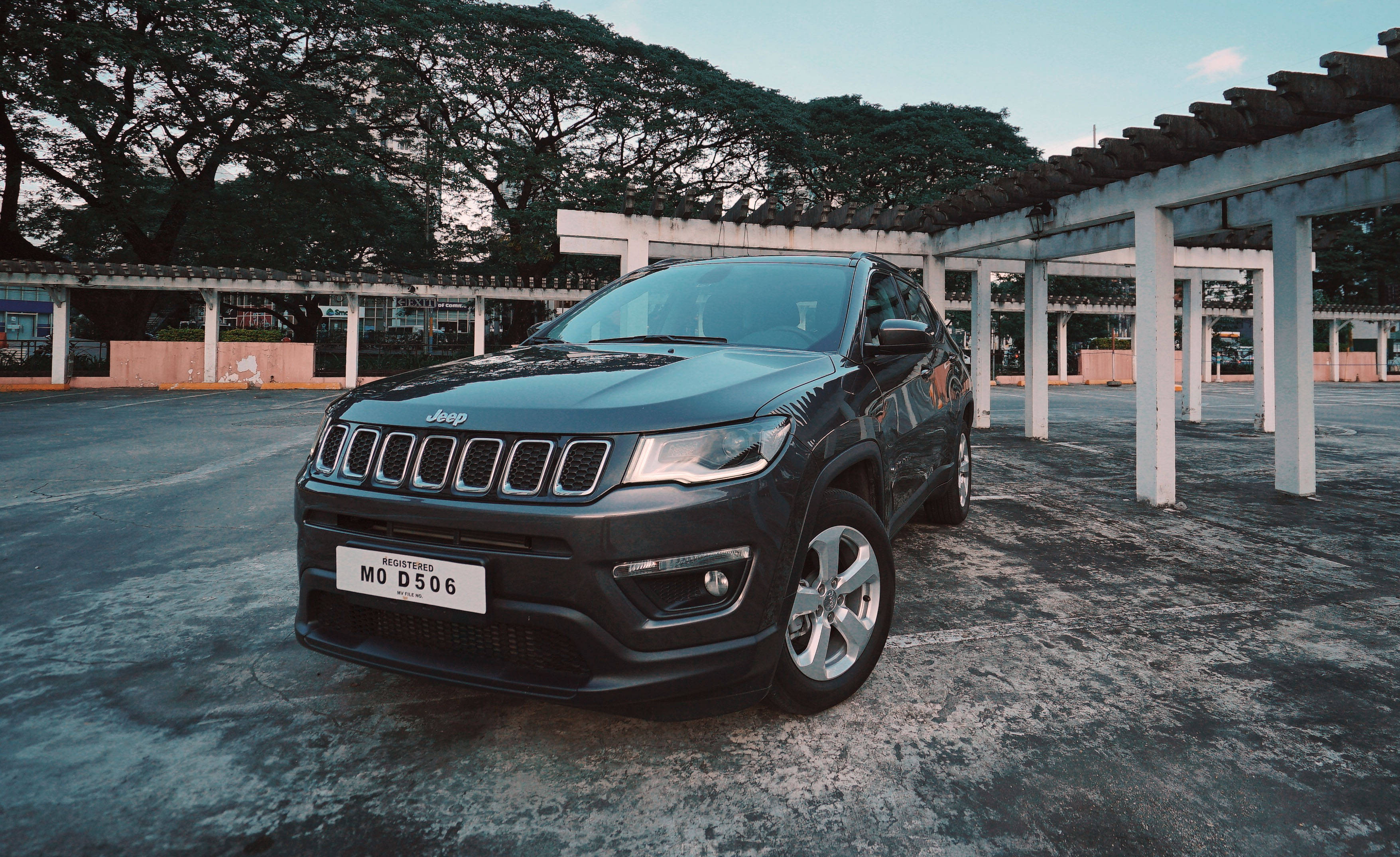 Jeep Compass, black, concrete, 2K Desktop Wallpaper
