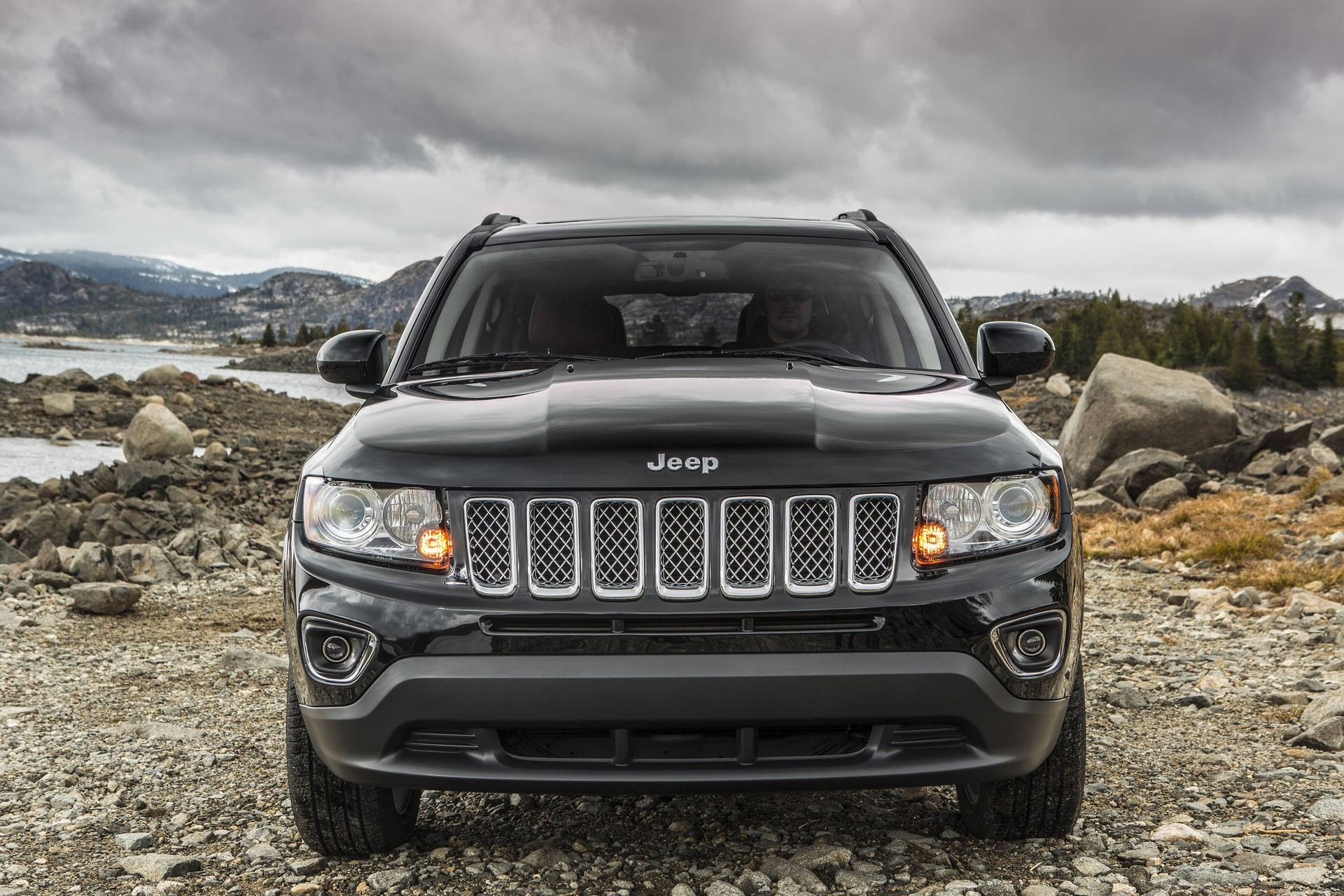 Jeep Compass, black, rocky shore, Full HD Desktop Wallpaper