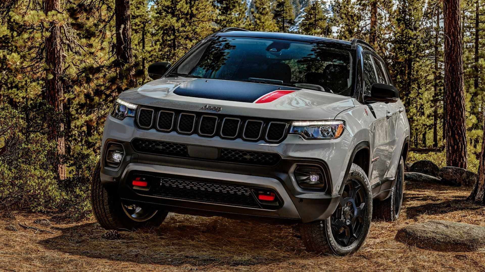 Jeep Compass, silver, red hood stripe, Full HD Desktop Wallpaper