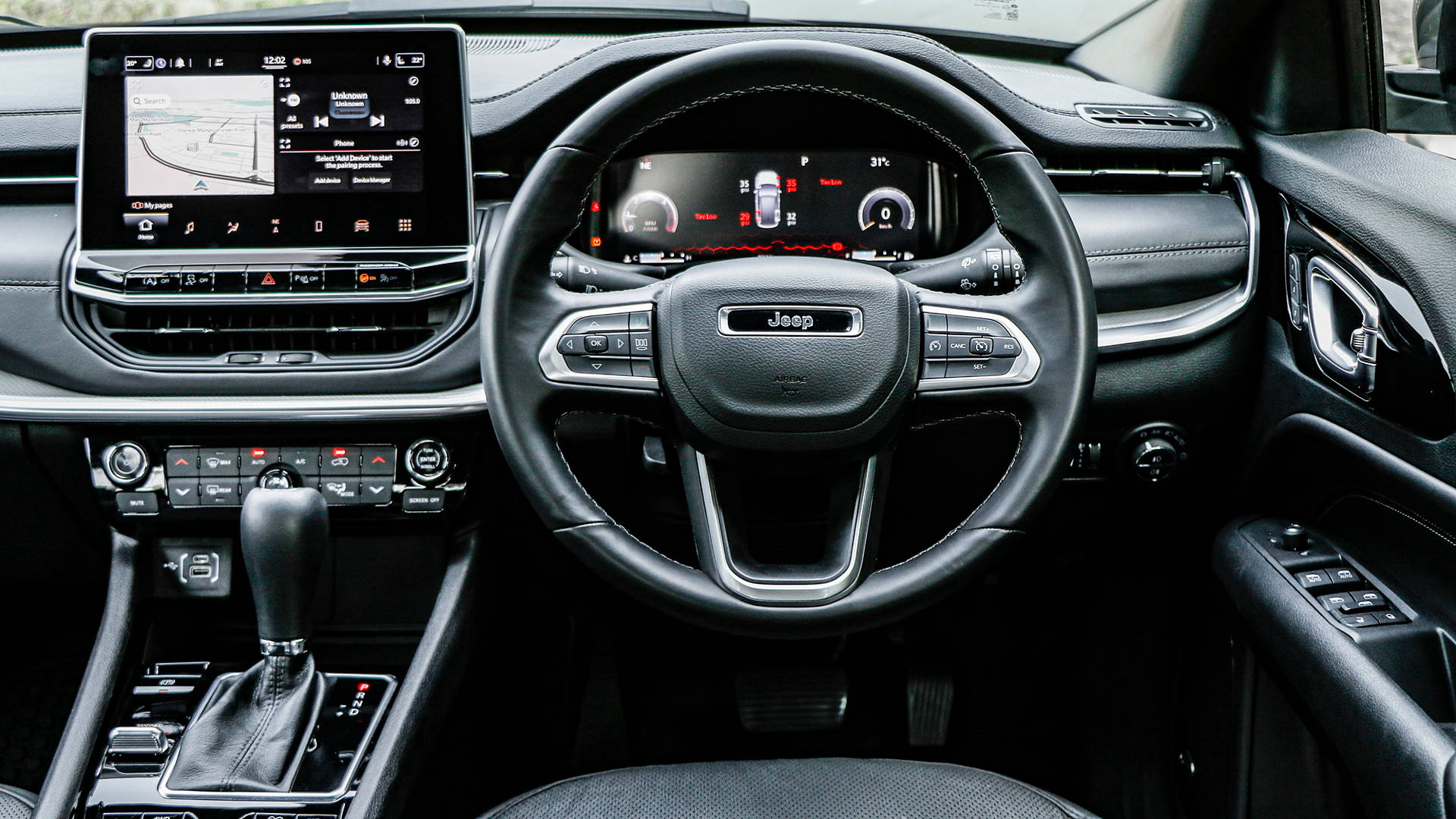Jeep Compass, black leather interior, digital dashboard, Full HD Desktop Wallpaper