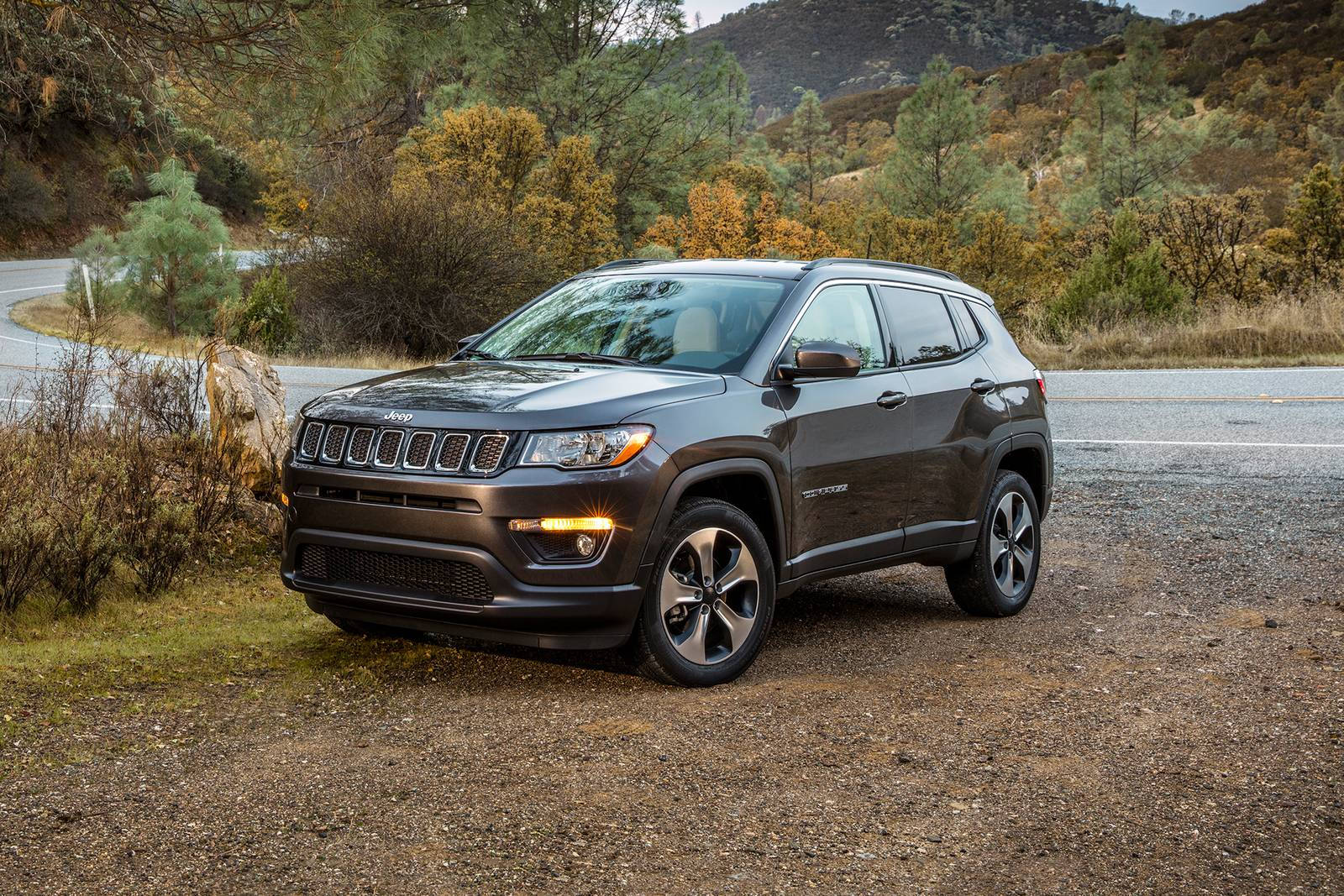 Jeep Compass, dark gray, gravel shoulder, HD Desktop Wallpaper