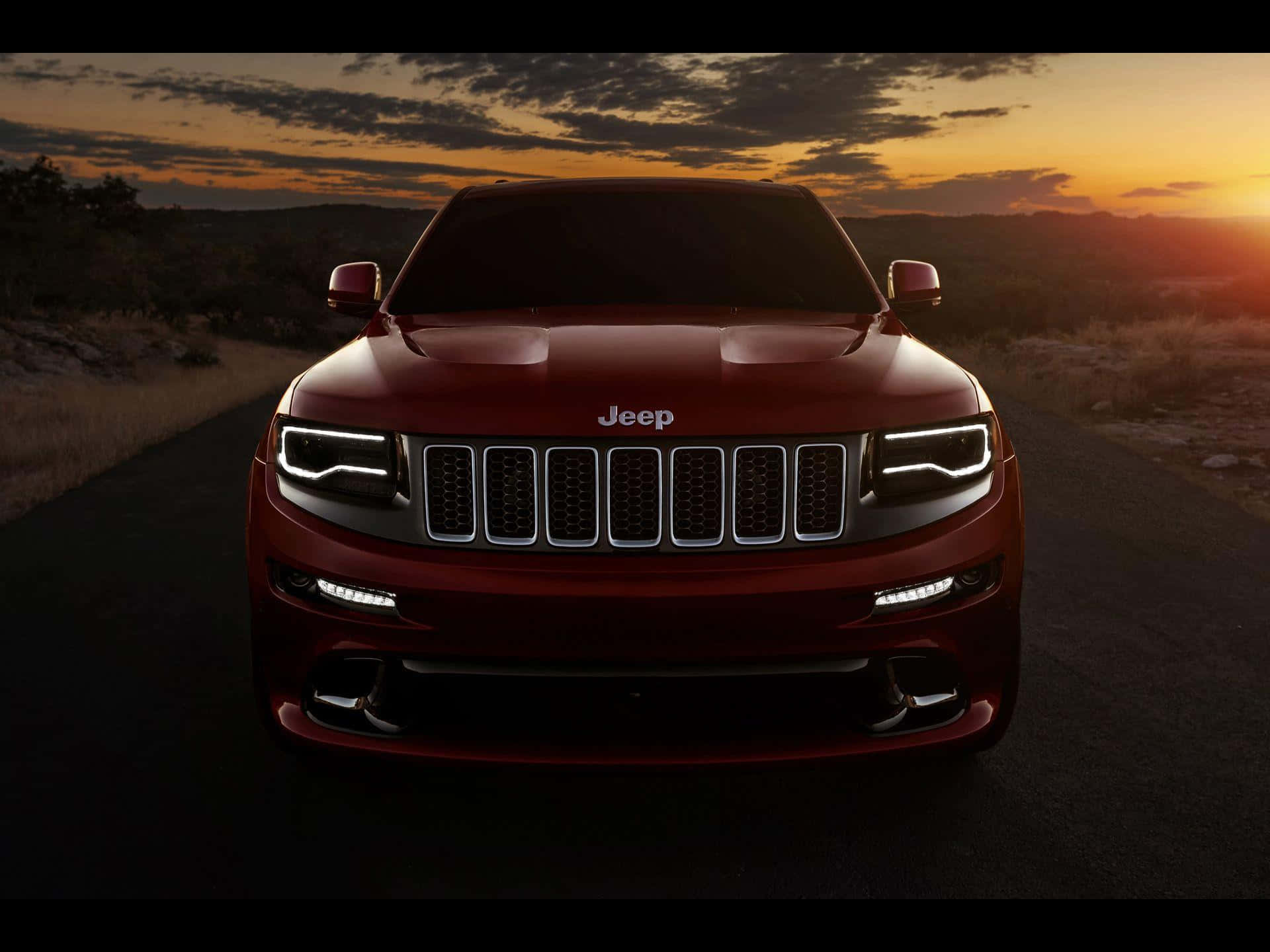 Jeep Grand Cherokee, red, desert road, Full HD Desktop Wallpaper