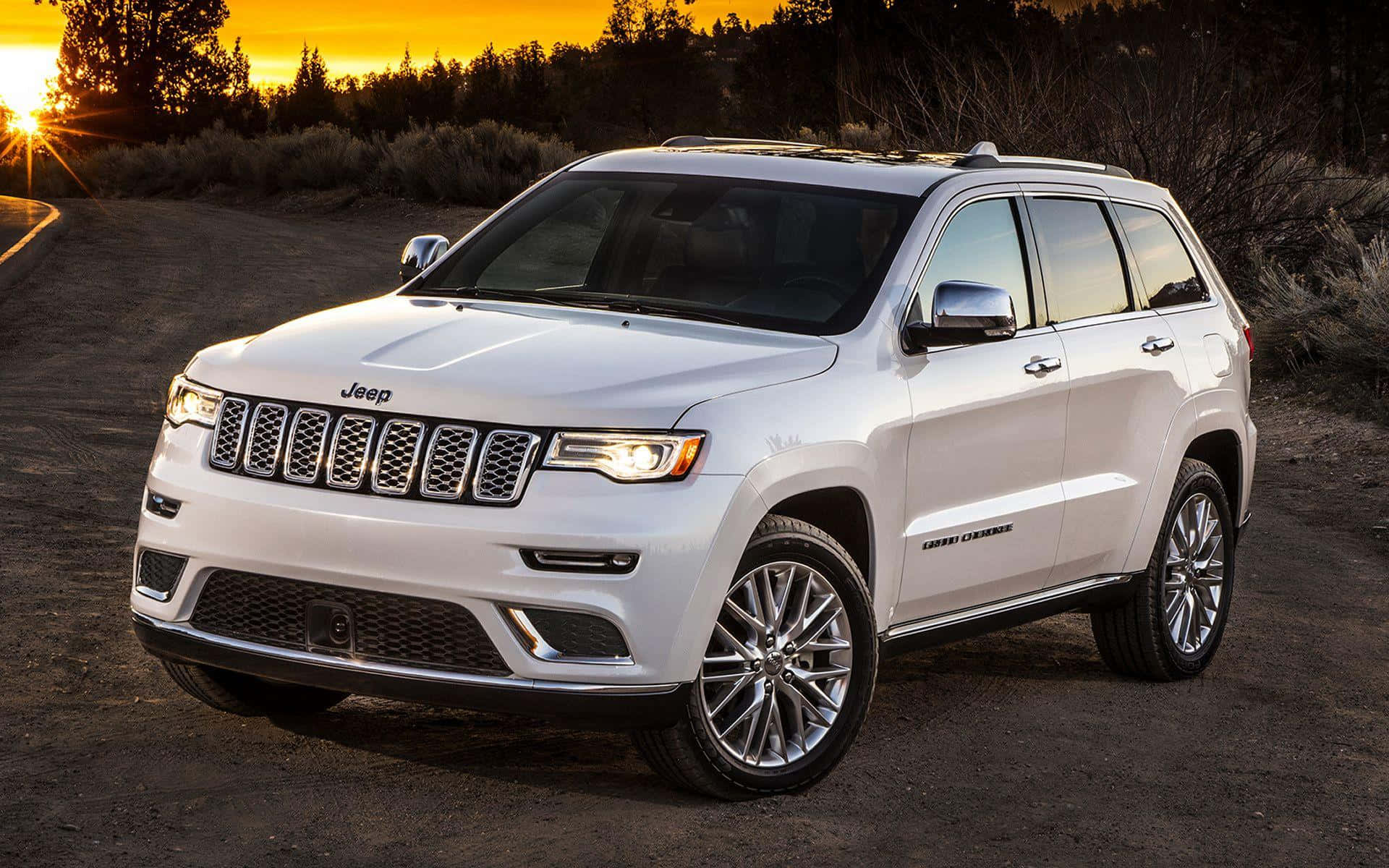Jeep Grand Cherokee, white, dirt road, Full HD Desktop Wallpaper