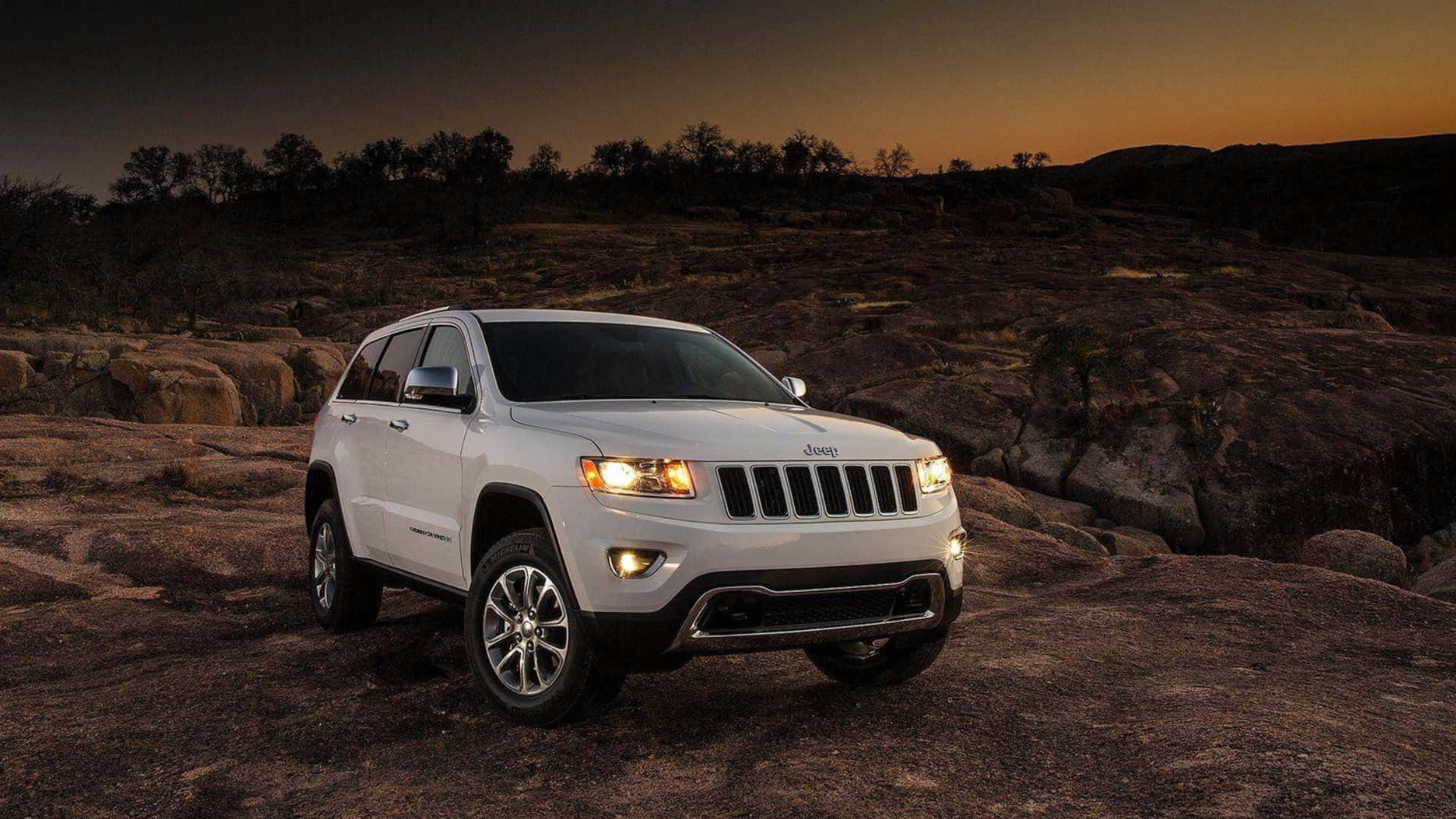 Jeep Grand Cherokee, white, rocky terrain, Full HD Desktop Wallpaper