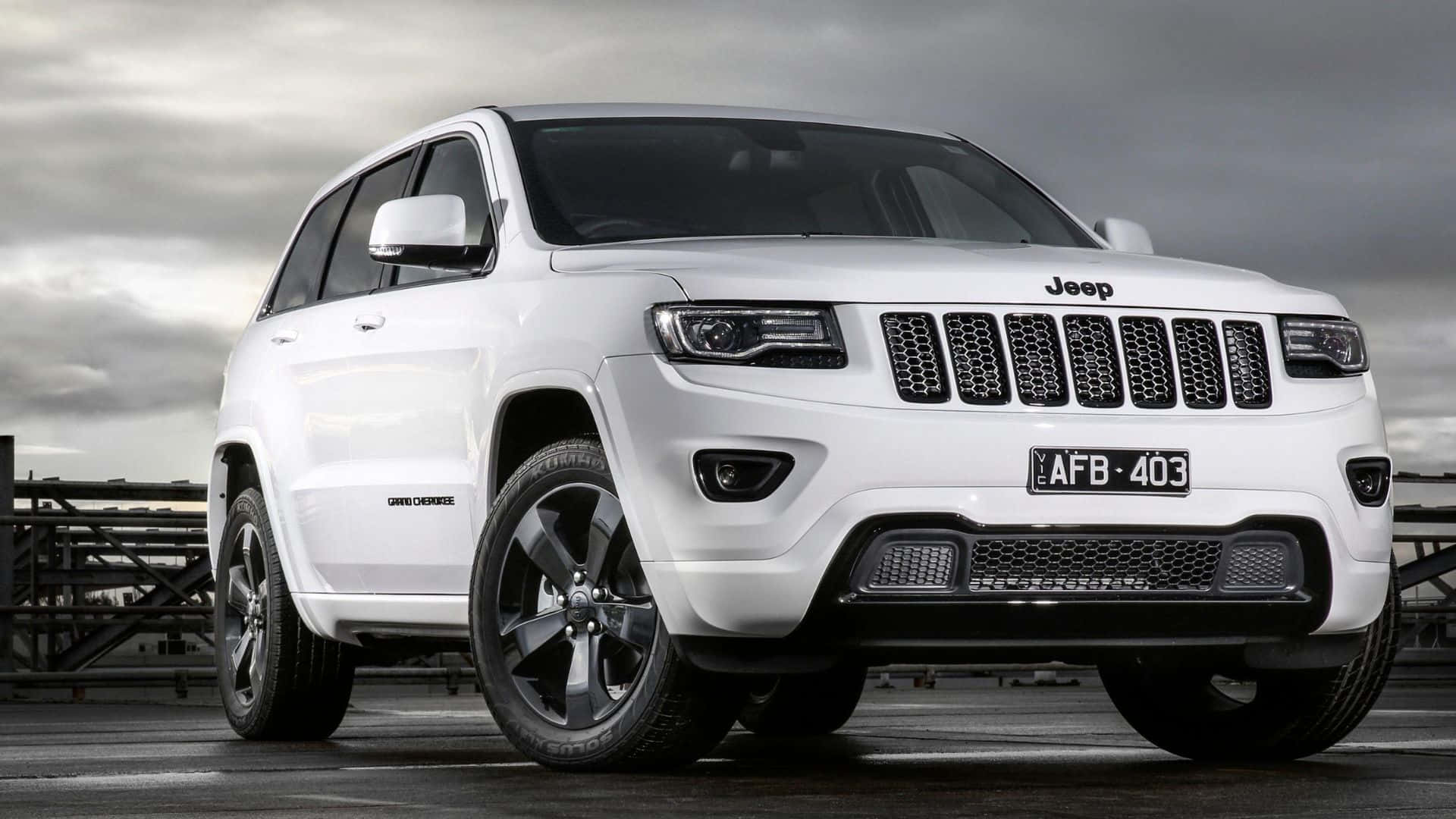 Jeep Grand Cherokee, white, wet industrial pier, Full HD Desktop Wallpaper