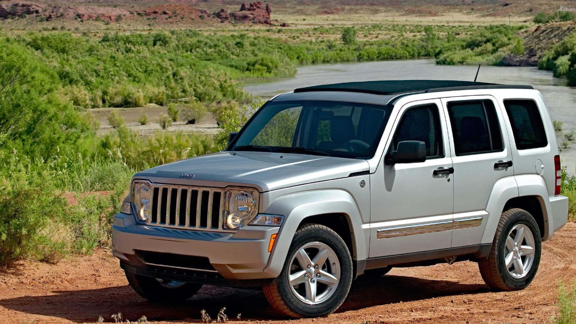 Jeep Liberty, silver, dirt path, Full HD Desktop Wallpaper