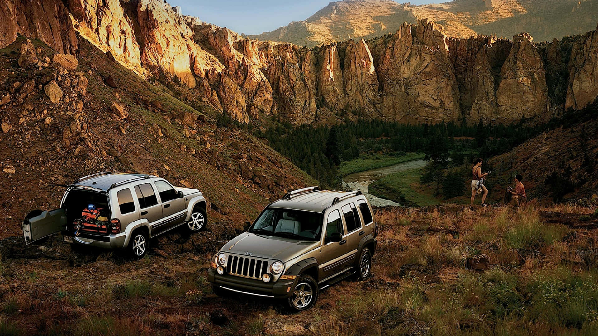 Jeep Liberty, silver, rugged canyon trail, Full HD Desktop Wallpaper