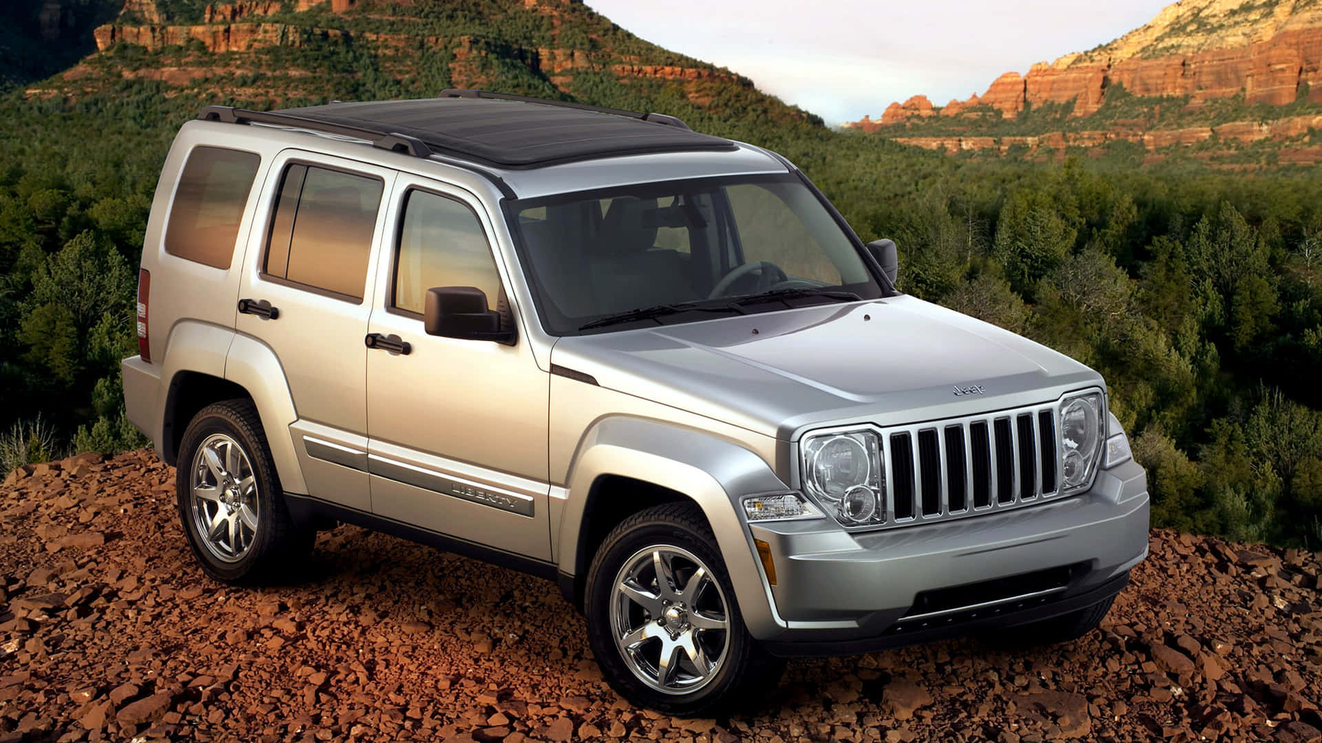 Jeep Liberty, silver, rocky terrain, Full HD Desktop Wallpaper