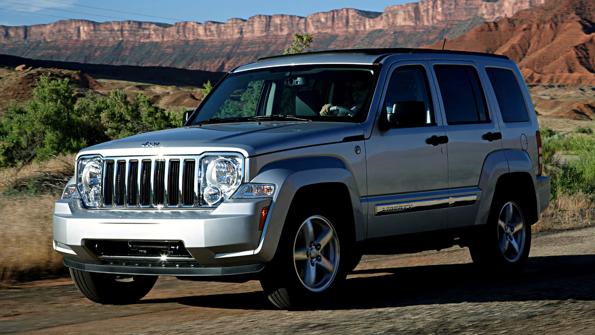 Jeep Liberty, silver, dirt road, Full HD Desktop Wallpaper