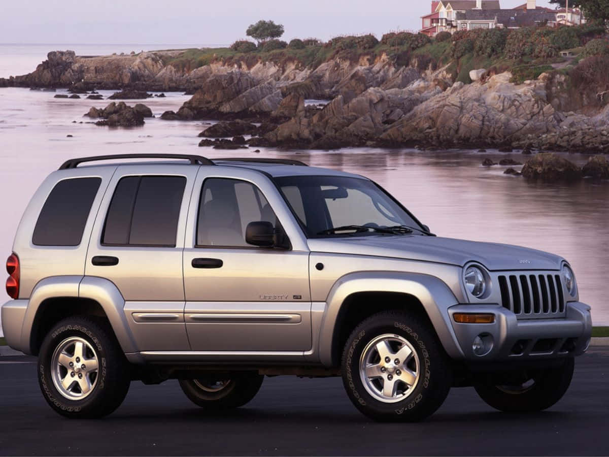 Jeep Liberty, Silver, rocky coastline, SD Desktop Wallpaper