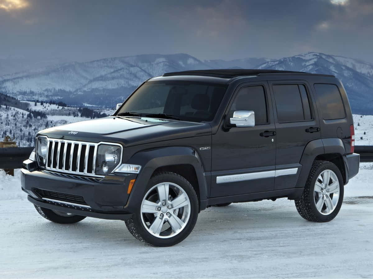 Jeep Liberty, black, snowy roadside, SD Desktop Wallpaper